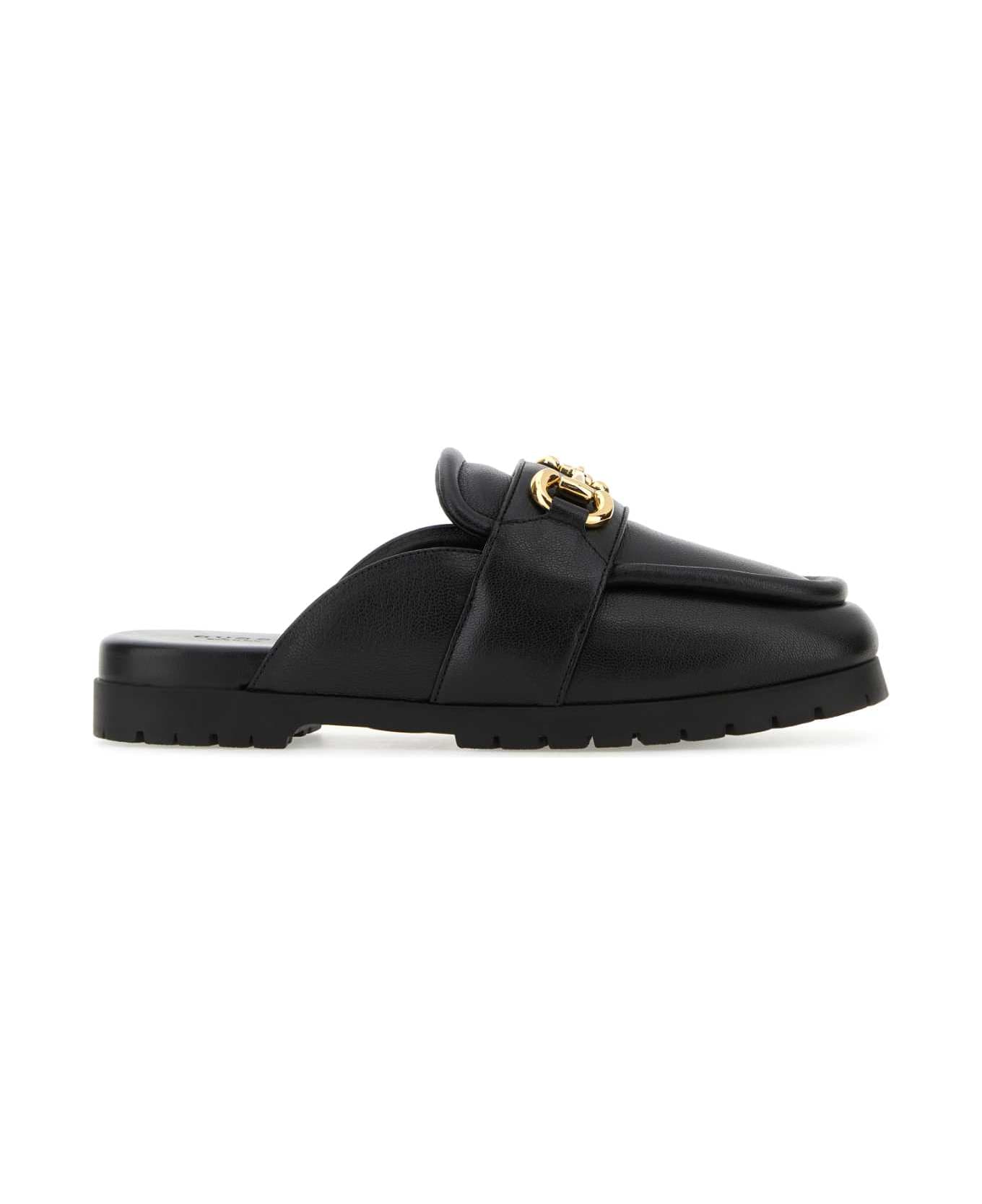 Gucci Black Leather Slippers - Black