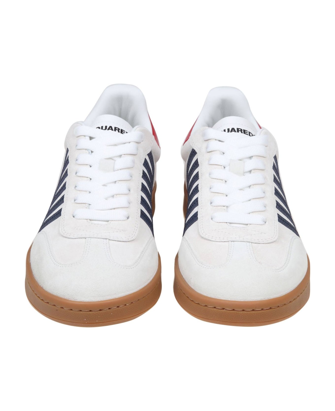 Dsquared2 Boxer Sneakers In White/blue Suede Leather - WHITE/BLU