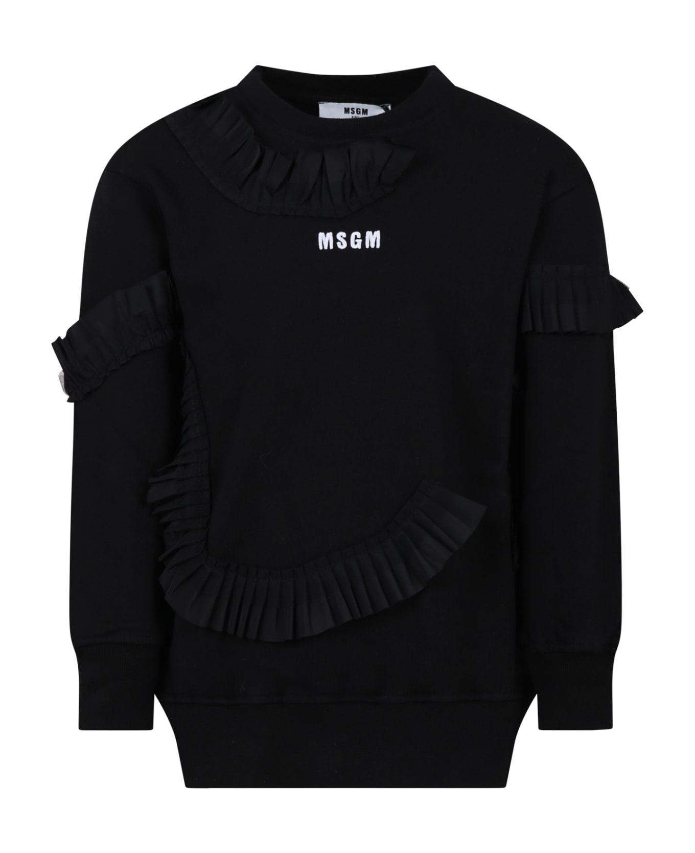 MSGM Black Dress For Girl With Ruffles And Logo - Black