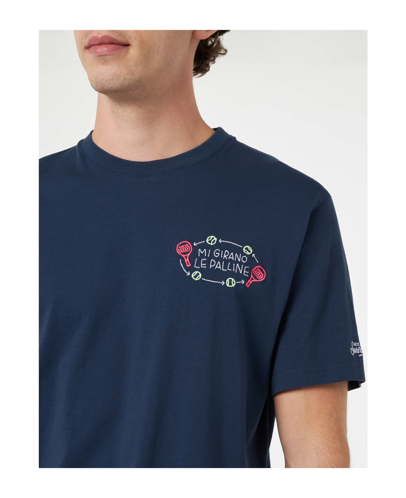 MC2 Saint Barth Man Classic Fit Cotton Jersey T-shirt Portofino With Mi Girano Le Palline Embroidery | Insulti Luminosi Special Edition - BLUE