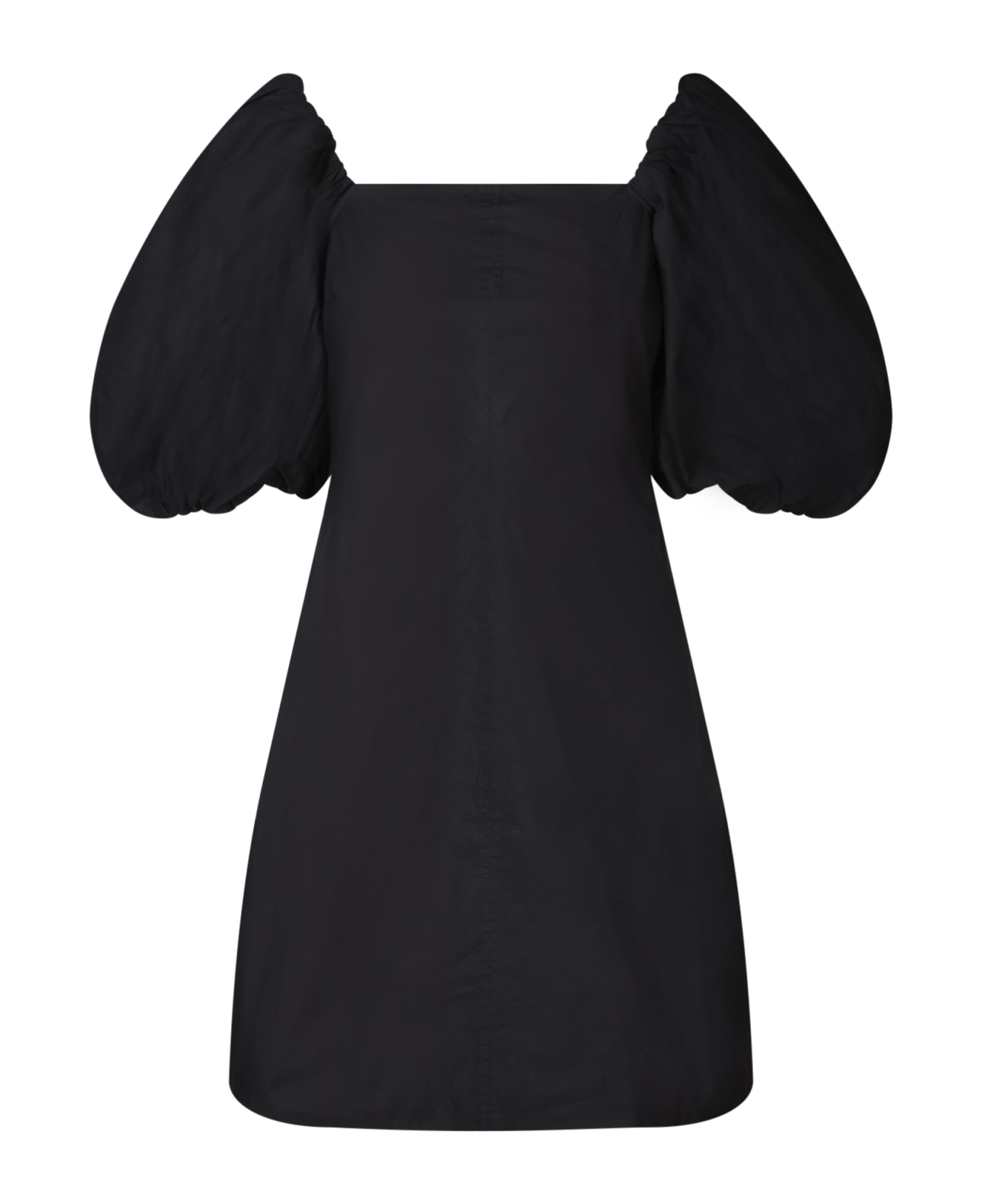 Ganni Black Mini Puff Sleeve Dress - Black