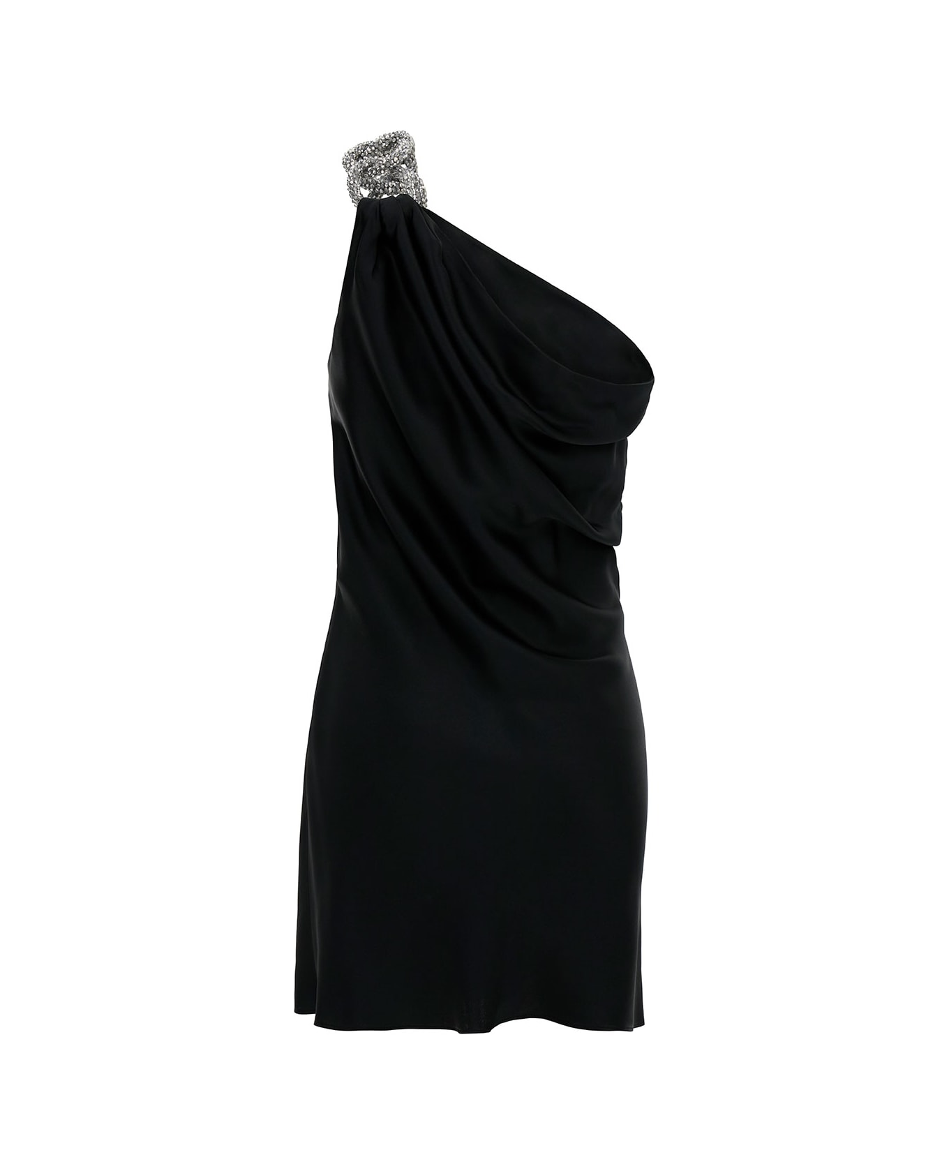 Stella McCartney One-shoulder Mini Dress With Crystal Chain In Double Satin - Black ワンピース＆ドレス