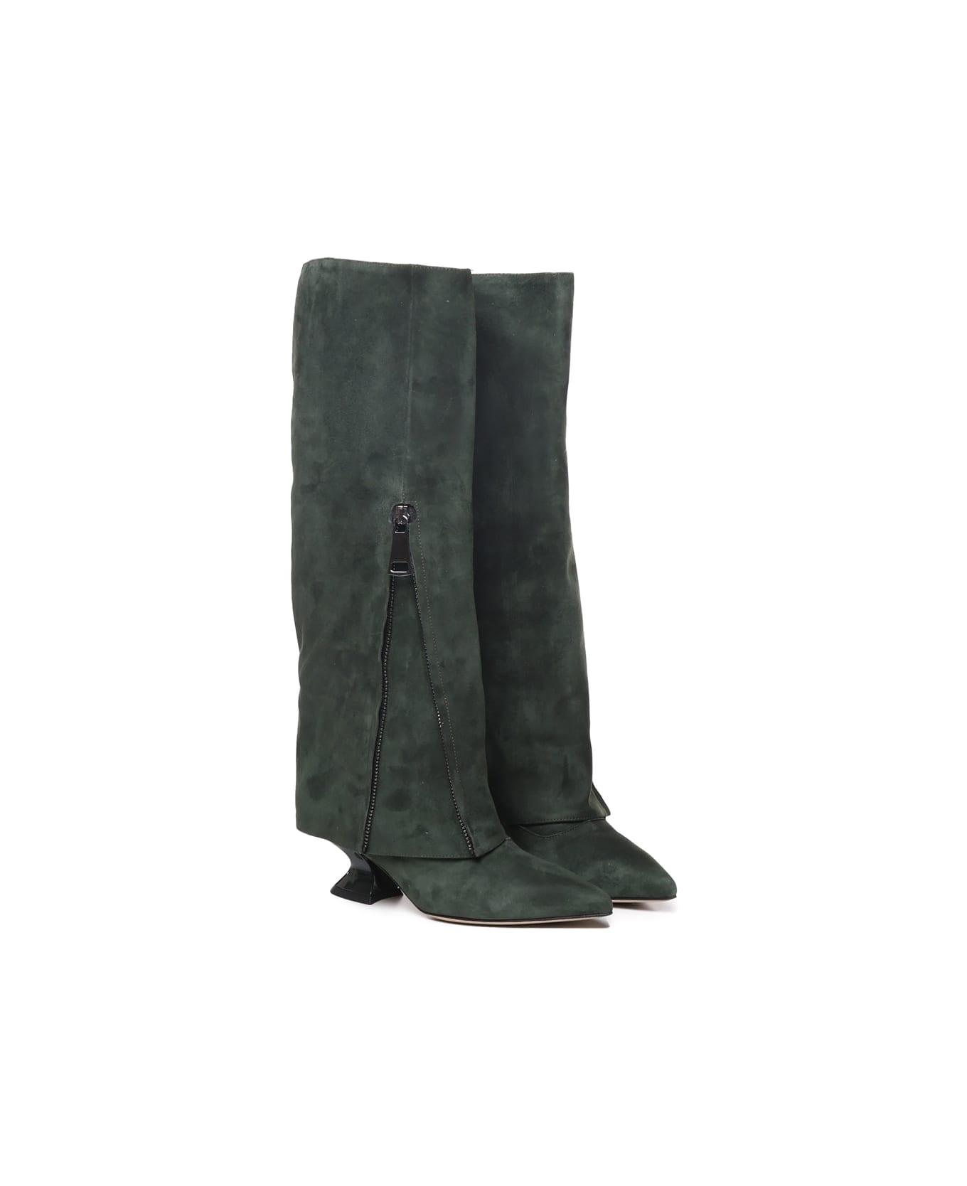 Alchimia Suede Boot With Heel - Green ブーツ