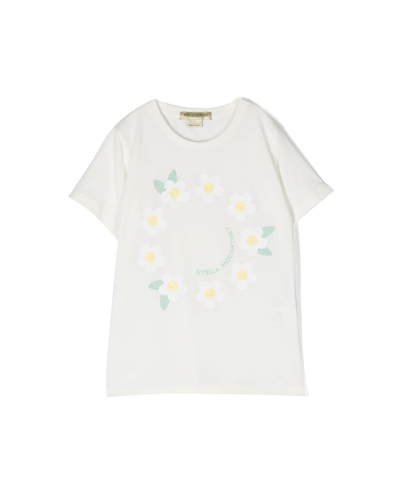 Stella McCartney Kids Crewneck T-shirt With Daisy Print In White Cotton Girl - White