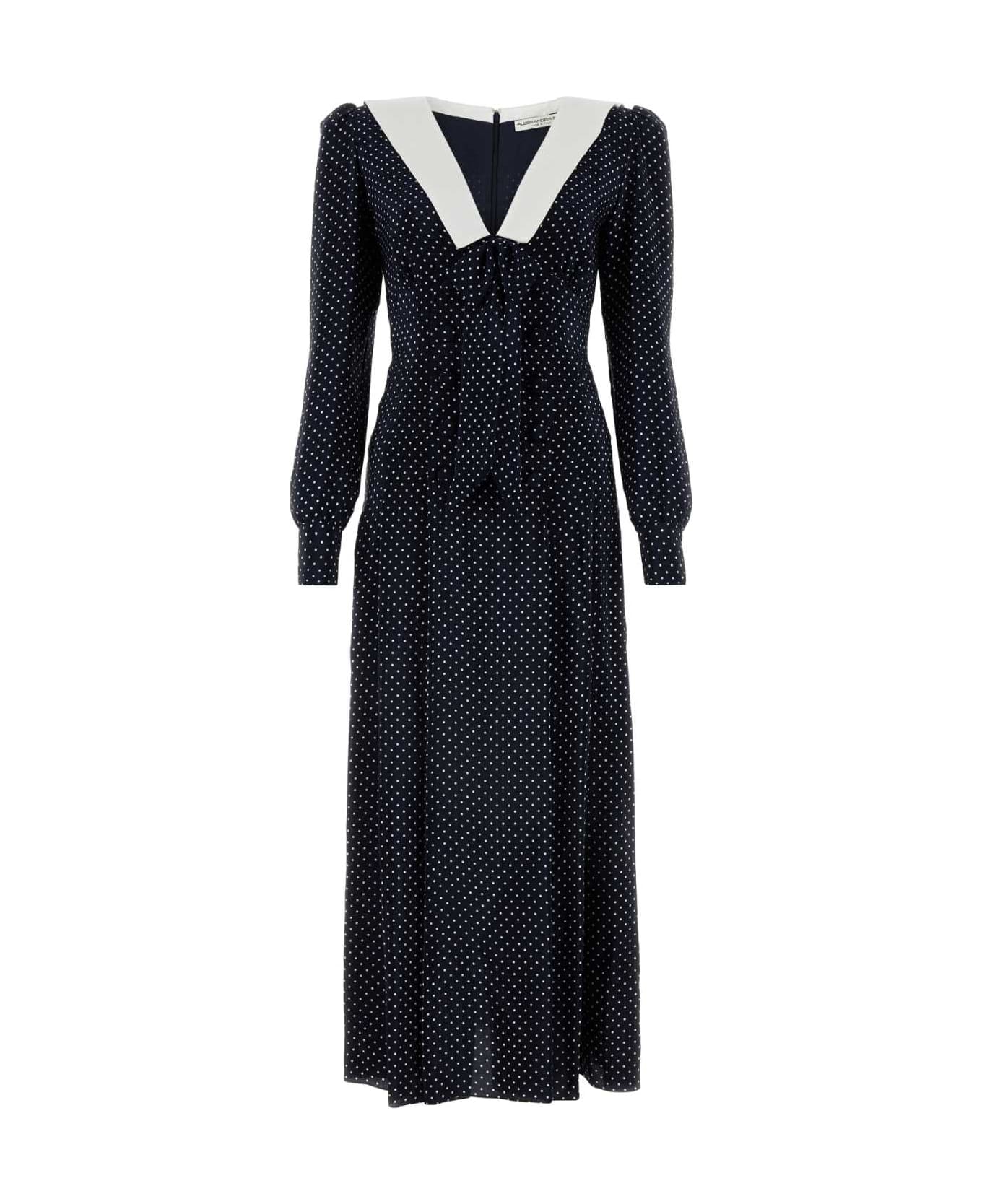 Alessandra Rich Printed Silk Dress - NAVYBLUEWHITE ワンピース＆ドレス