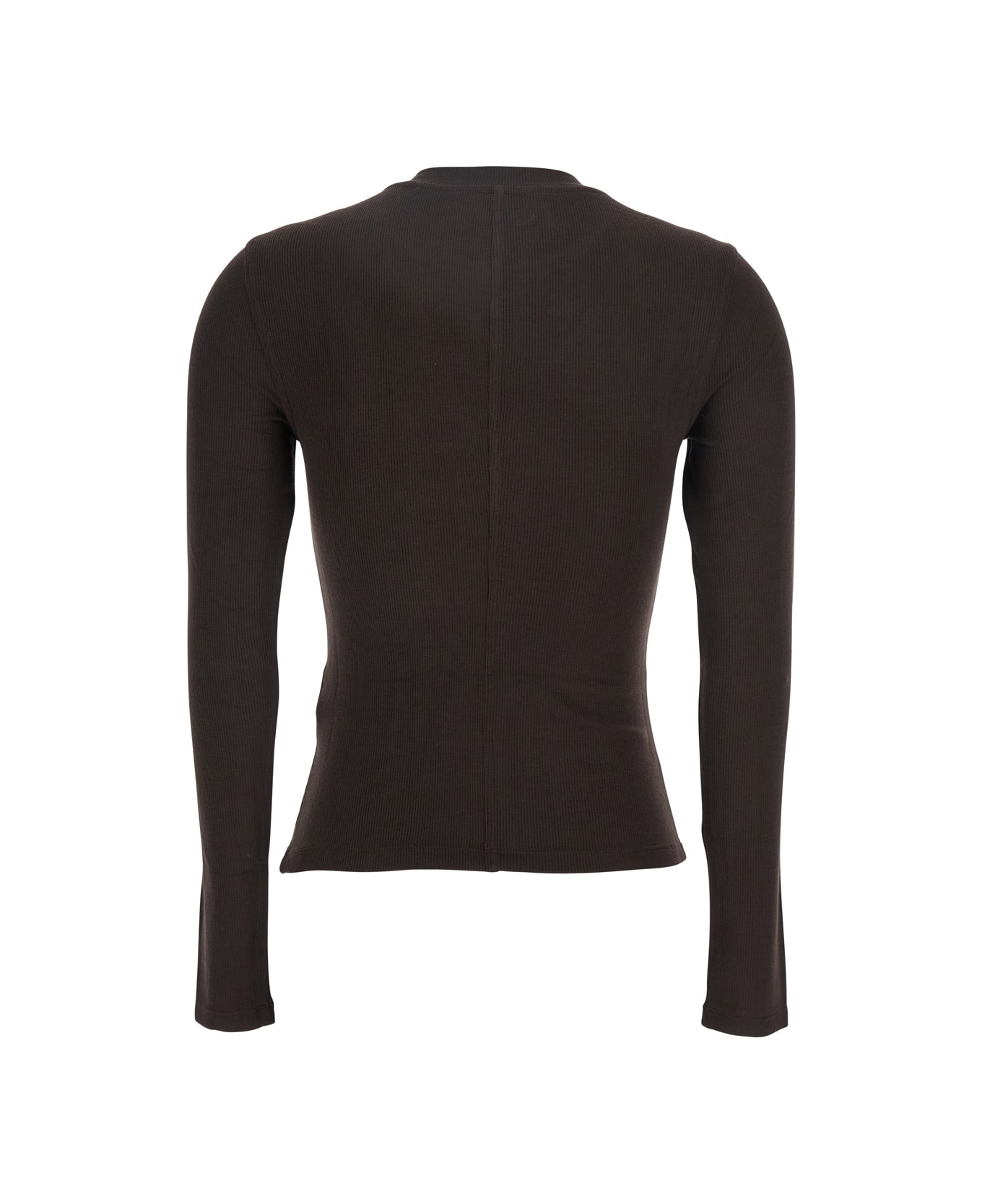 Frame 
the L/s Rib Crew
 Brown Ribbed Knit Sweater In Tech Fabric Stretch Woman - Brown