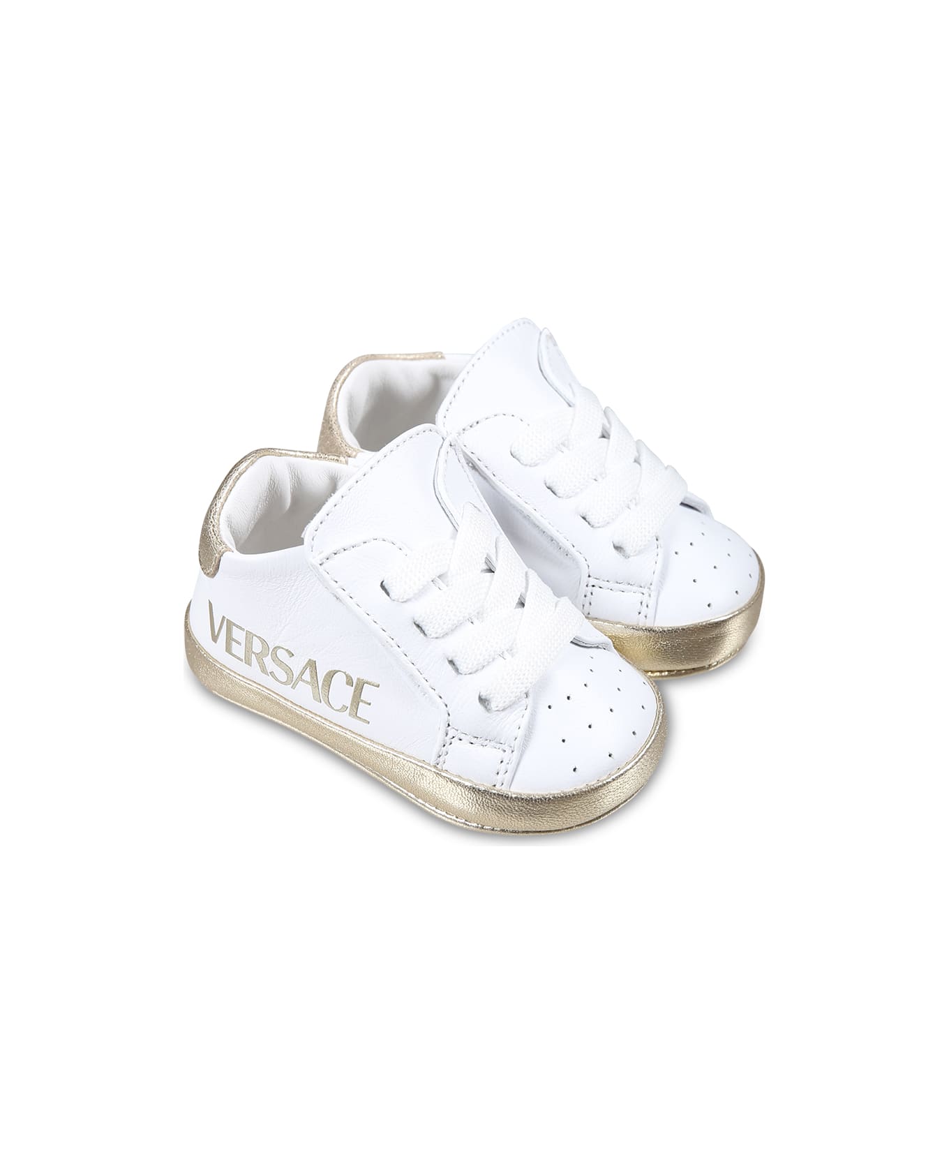 Versace White Sneakers For Babykids With Logo - White