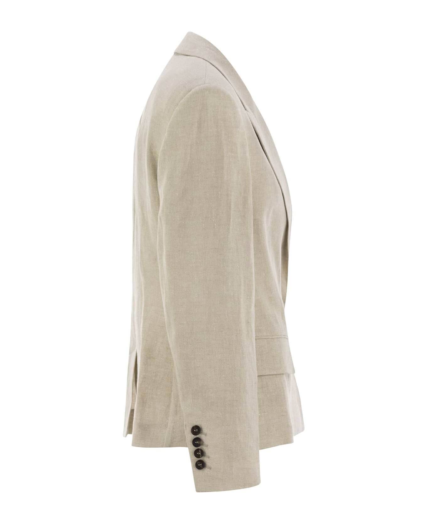 Brunello Cucinelli Sparkling Linen Canvas Jacket With Jewellery - Beige