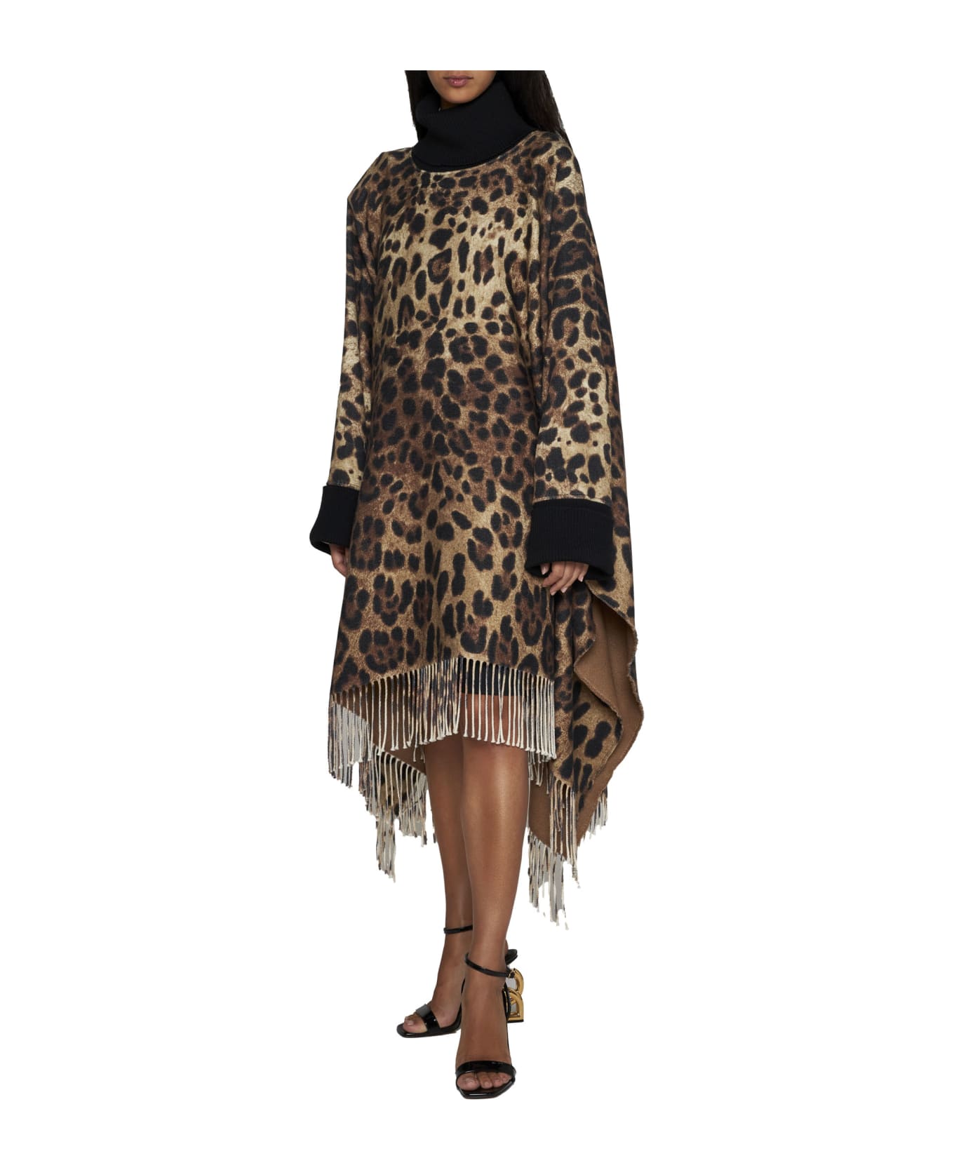 Dolce & Gabbana Leopard Printed Fringed Poncho - Leo コート