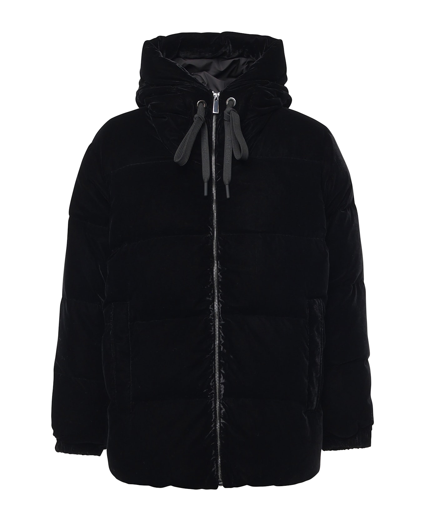MC2 Saint Barth Giacca Imbottita Con Cappuccio In Velluto - Black