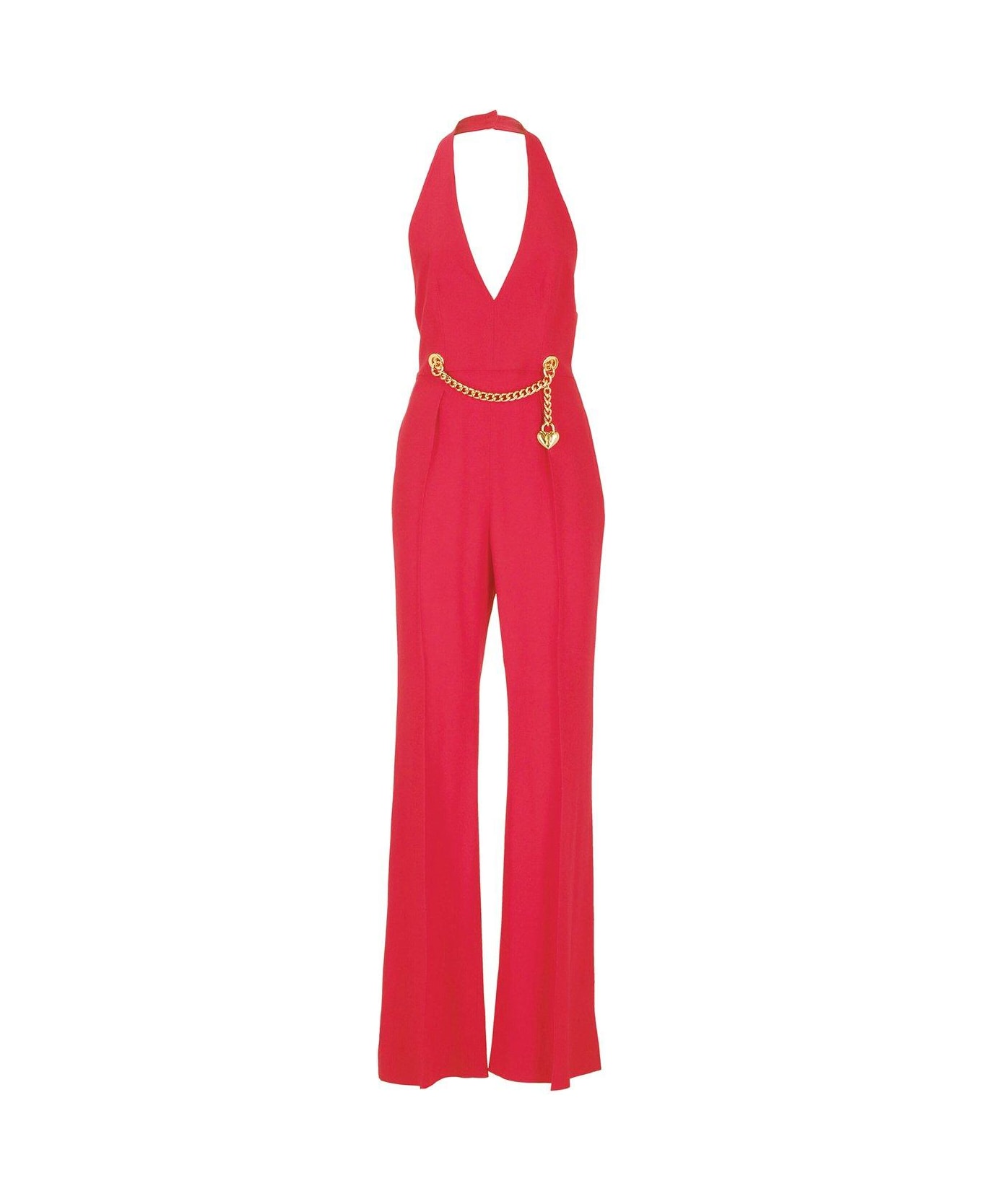 Moschino Chain-embellished Open-back Haltrneck Jumpsuit Moschino - RED ジャンプスーツ