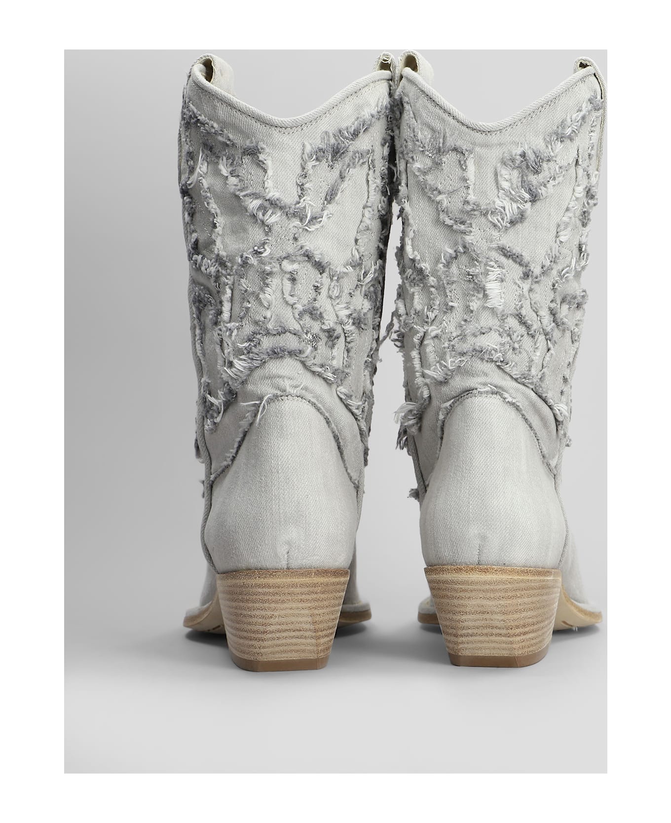 Vic Matié Denim 305 Texan Ankle Boots In Grey Fabric - grey