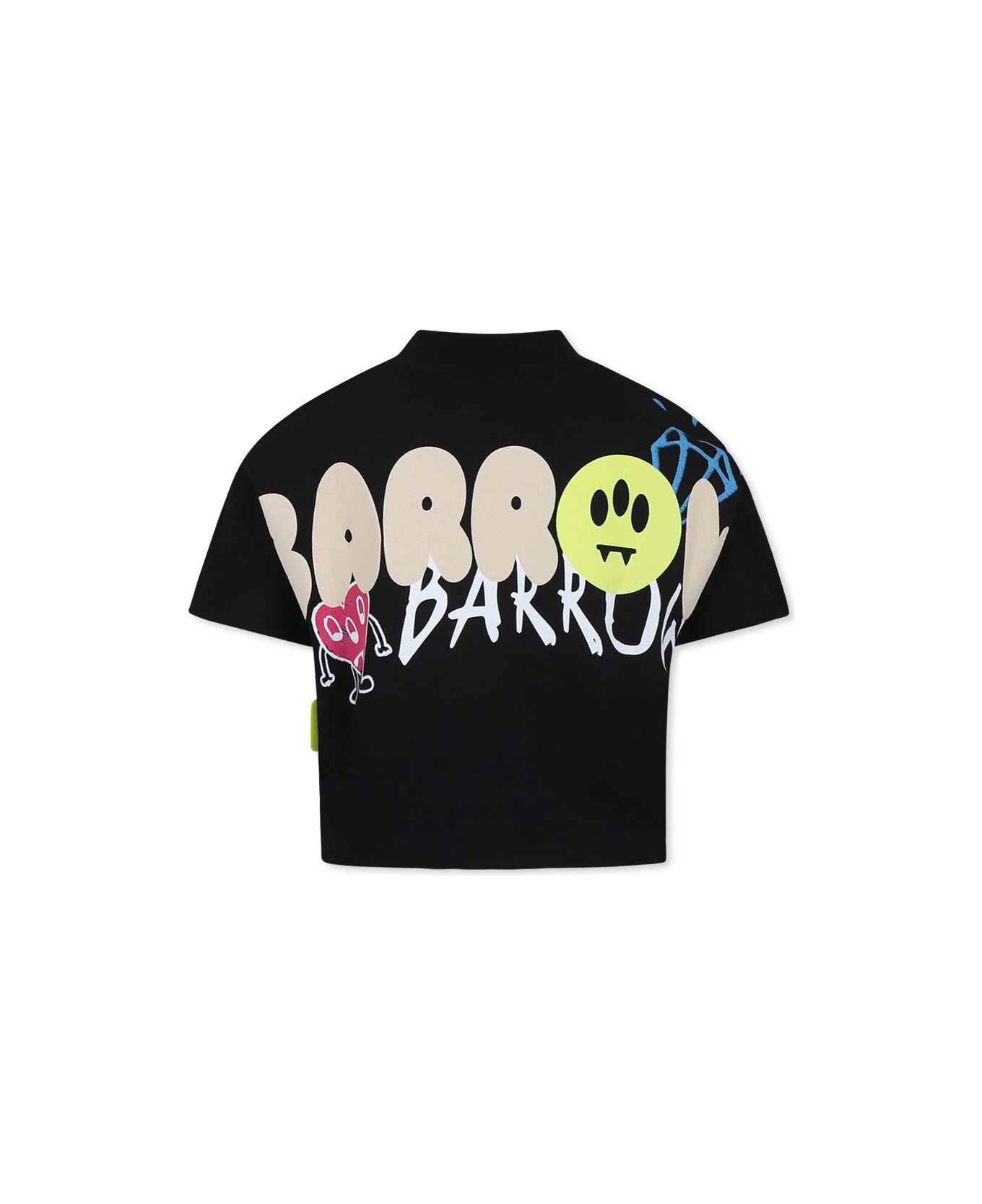 Barrow Black Crop T-shirt For Girl With Smiley And Logo - Black