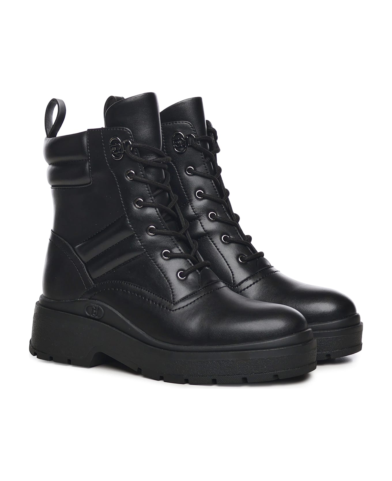 Liu-Jo Andrea Leather Combat Boots - Black