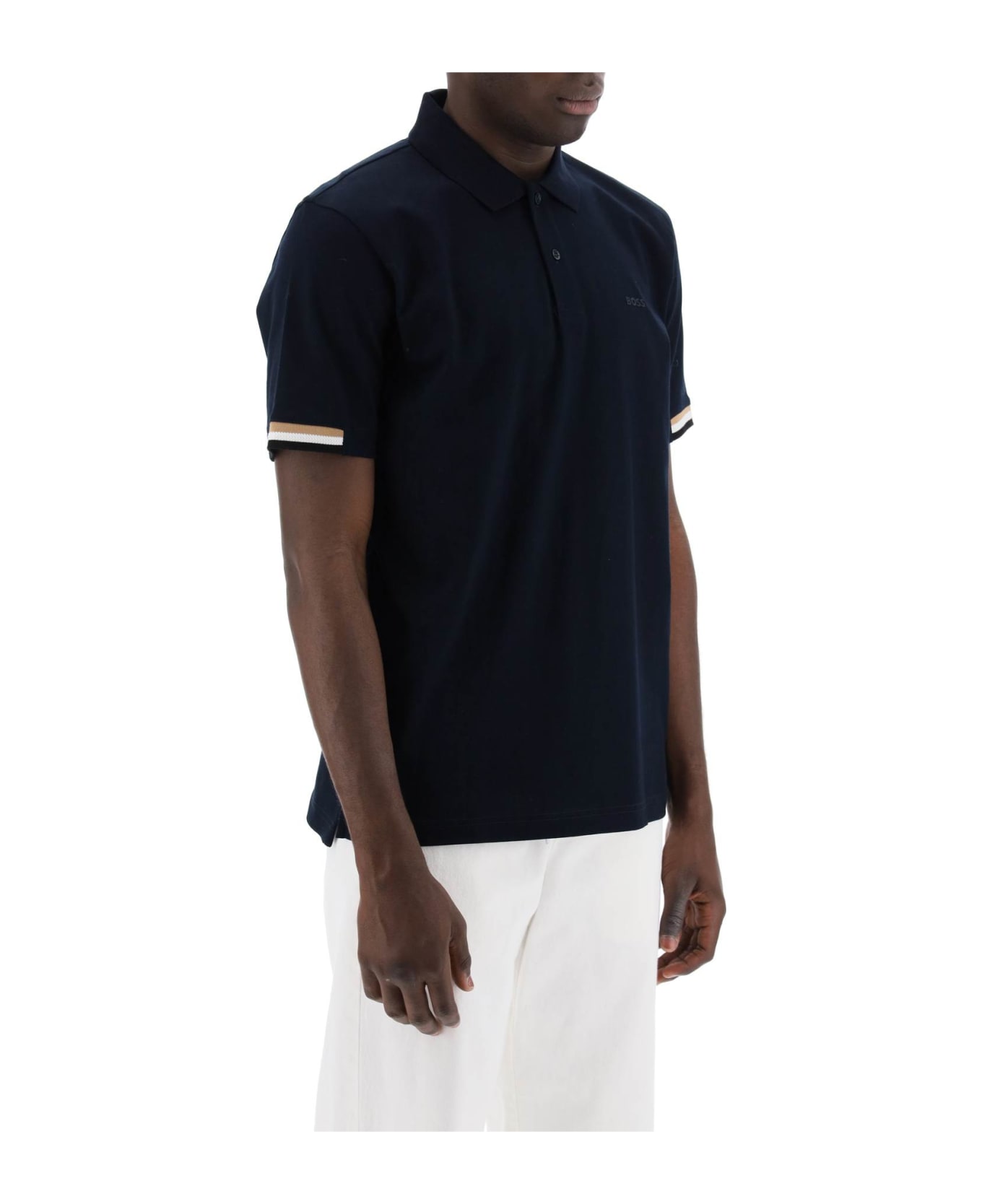Hugo Boss Parlay Polo Shirt With Stripe Detail - Blue