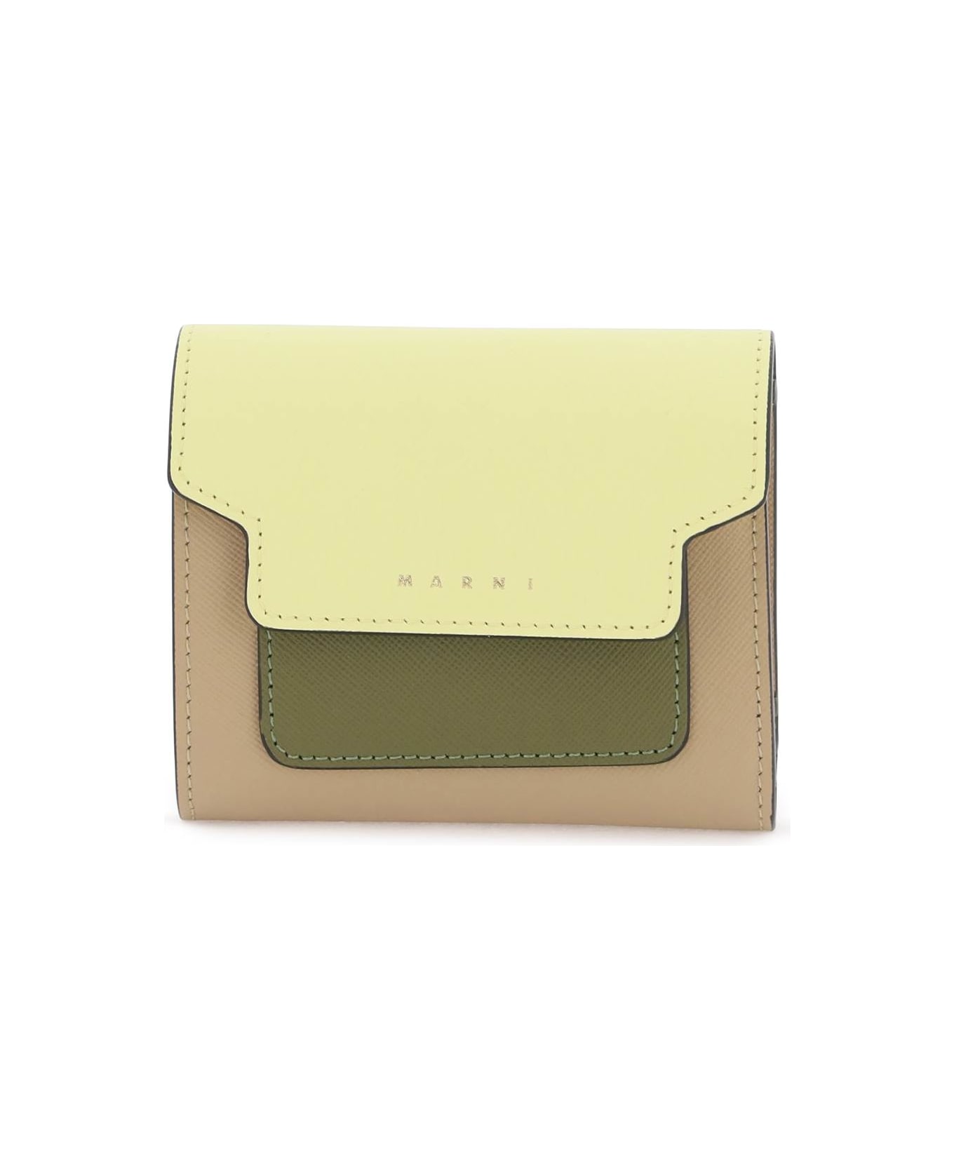 Marni Bi-fold Wallet With Flap - VANILLA OLIVE SOFT BEIGE (Beige)