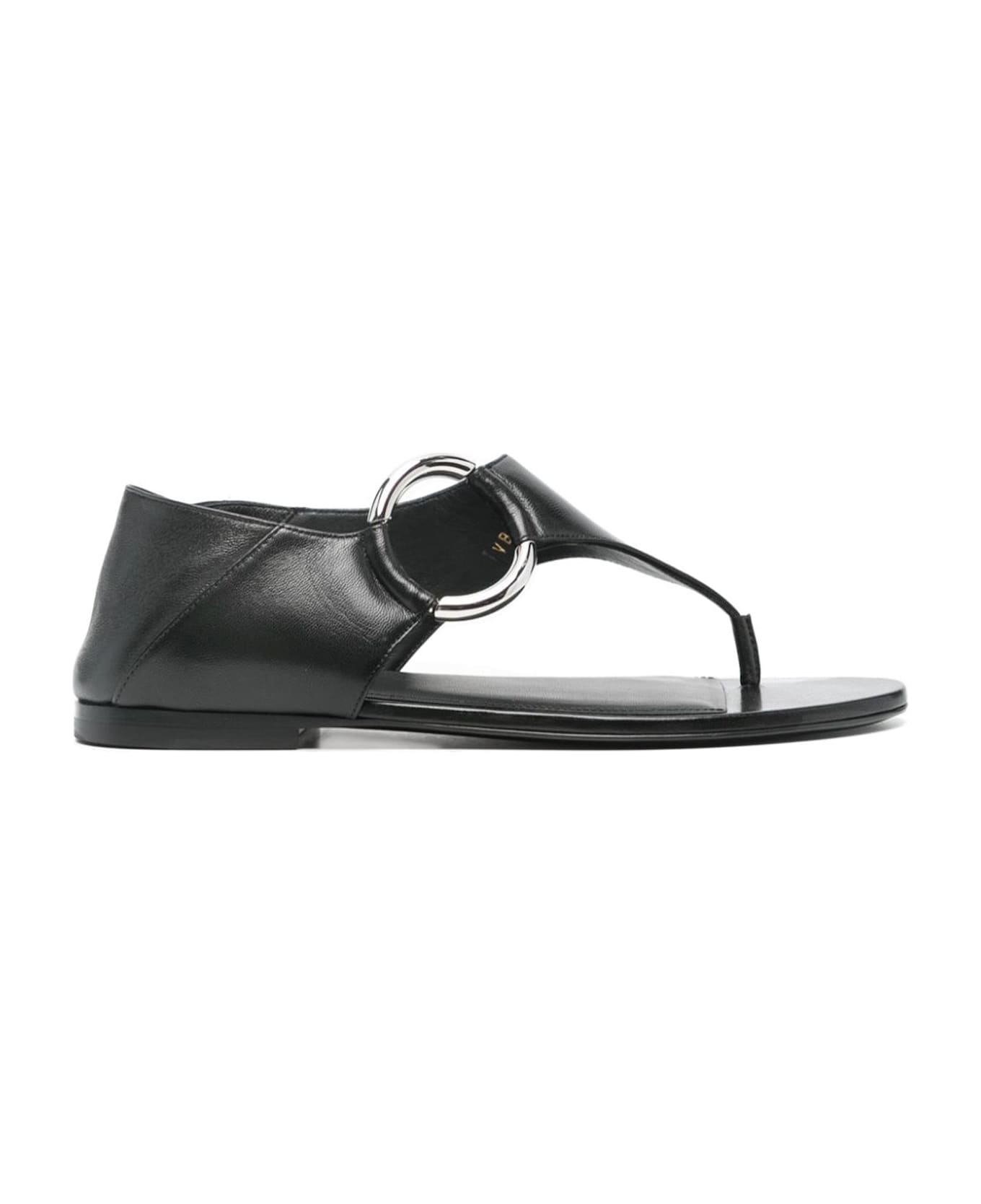 Saint Laurent Ring Leather Flat Sandals - Black