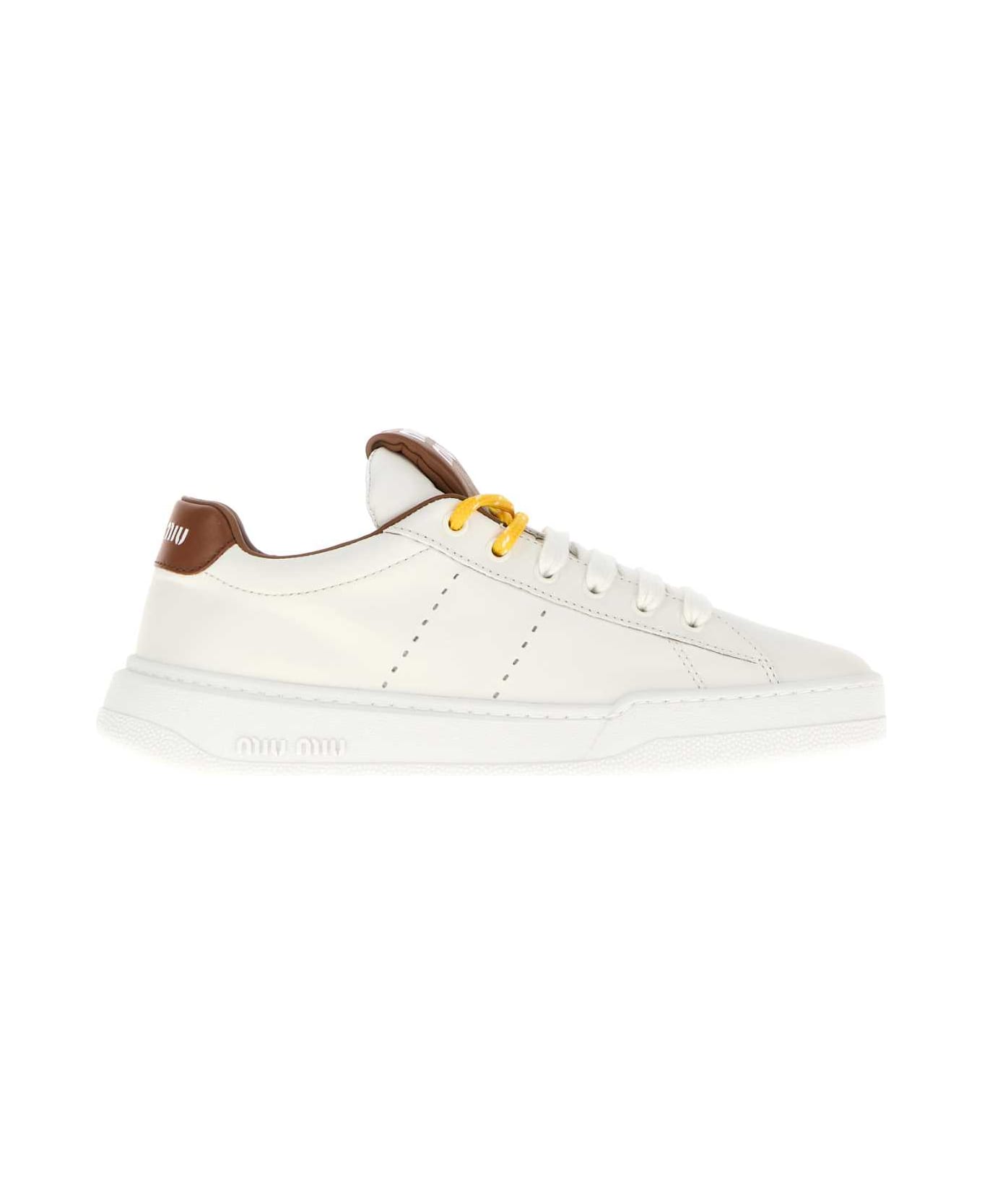 Miu Miu White Leather Sneakers - BIANCOCOGNAC