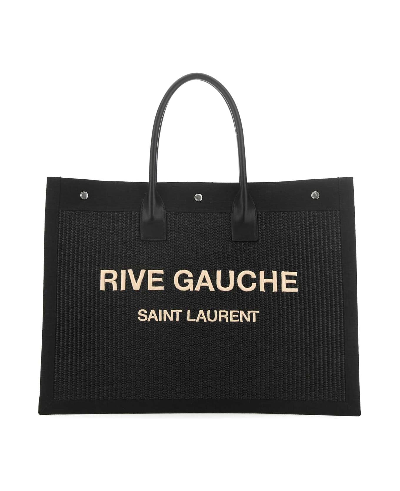 Saint Laurent Black Rafia And Canvas Rive Gauche Shopping Bag - 1050