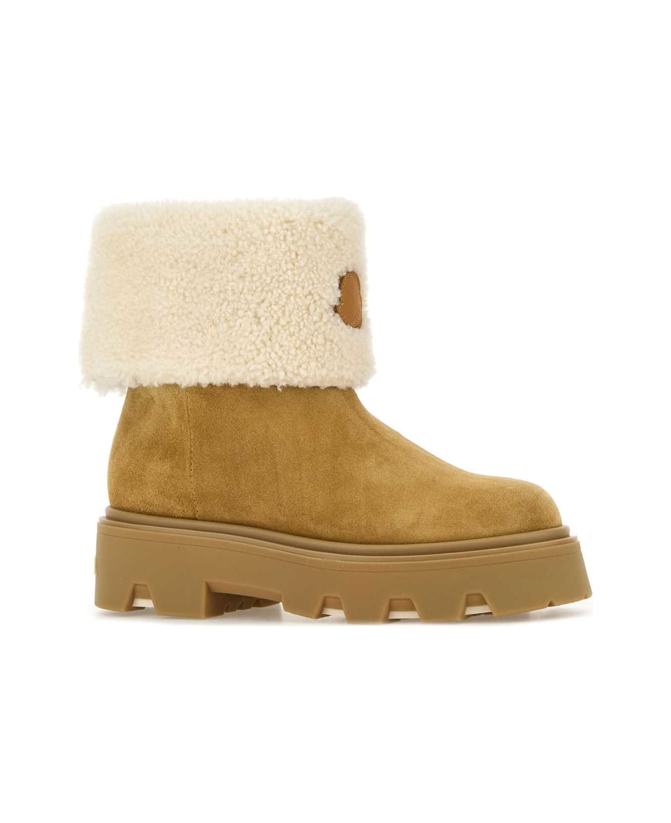 Moncler Camel Suede Aurea Ankle Boots - 23L