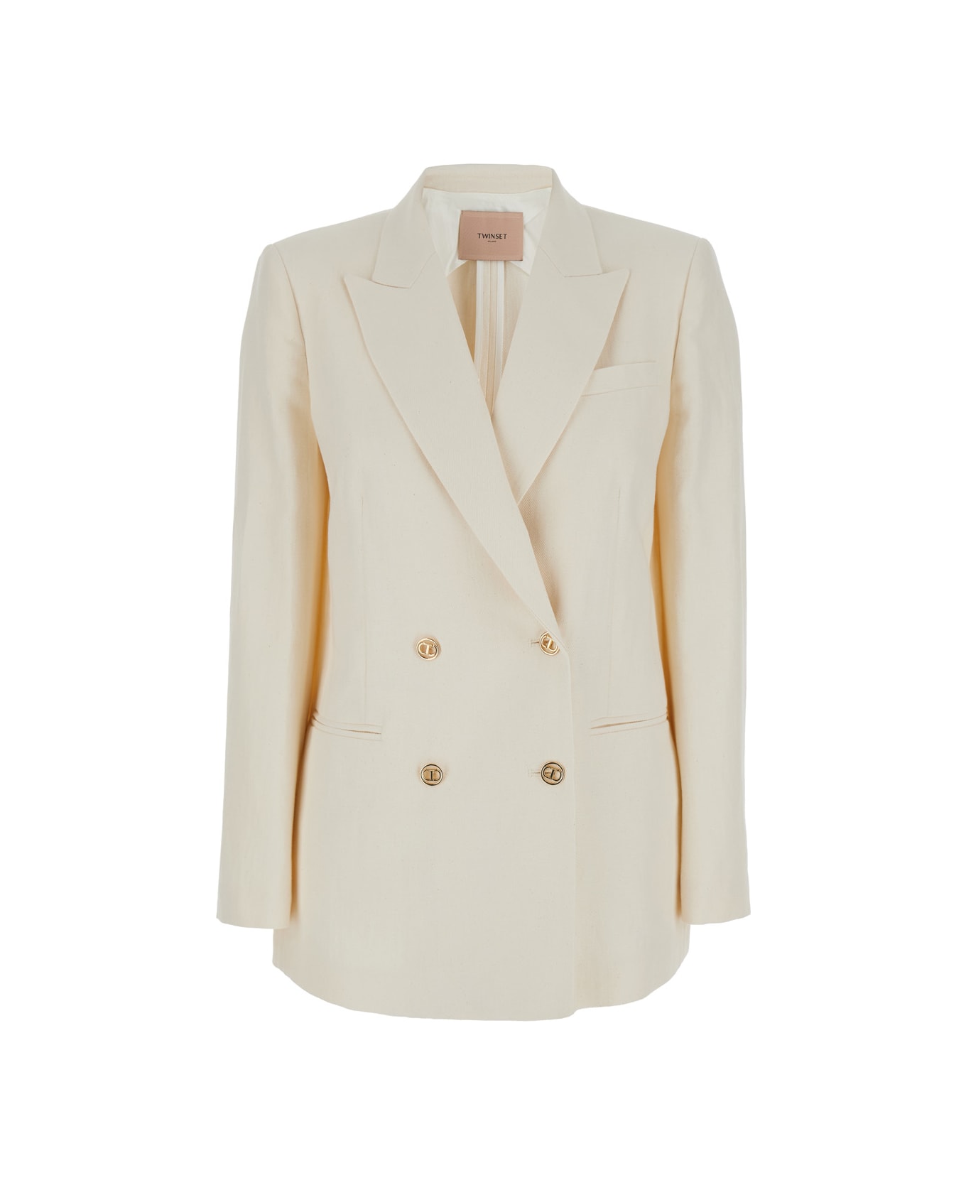 TwinSet Beige Double-breasted Jacket With Buttons In Techno Fabric Woman - Beige