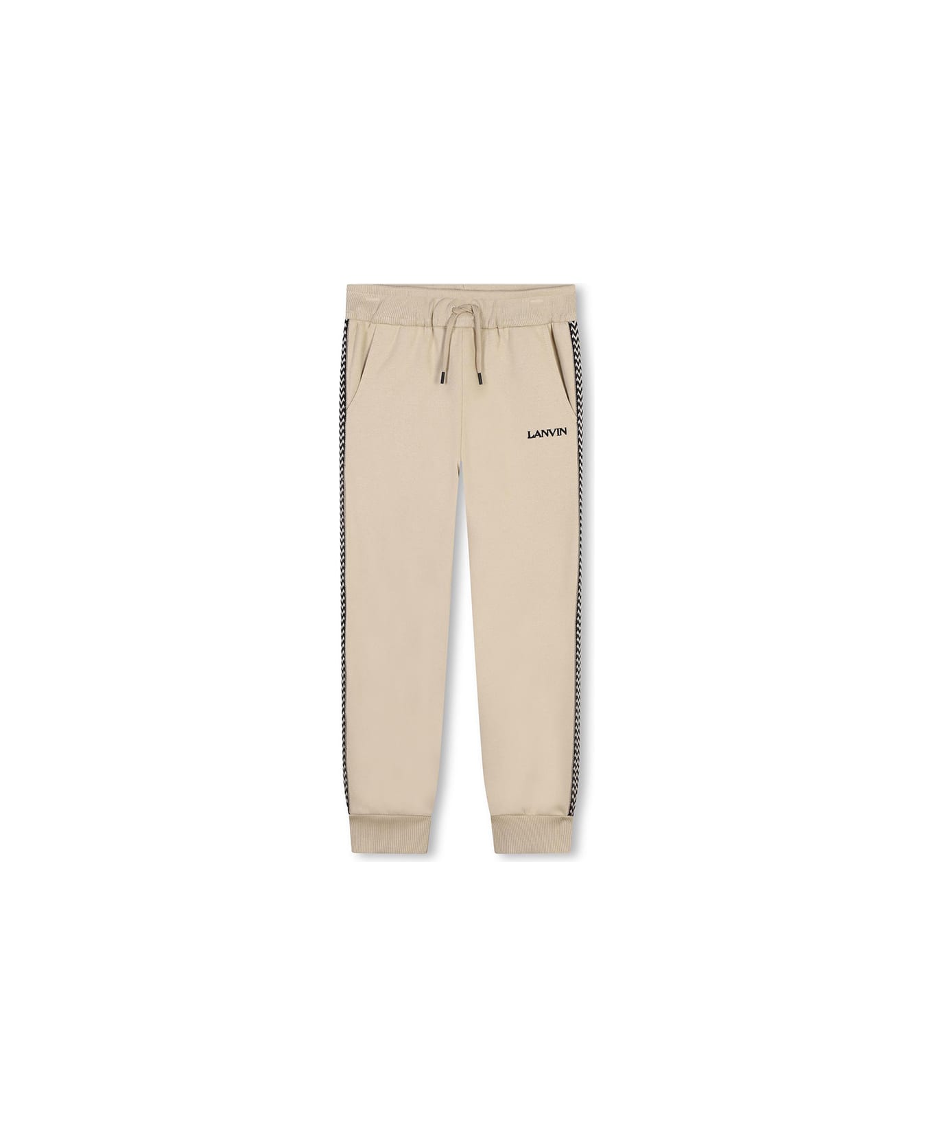 Lanvin Beige Joggers With Logo And Curb Motif On Sides - Brown