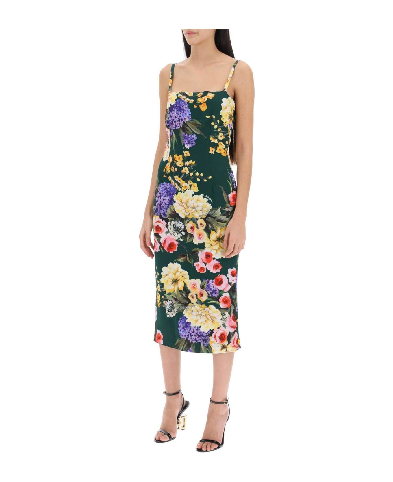 Dolce & Gabbana Garden Printed Charmeuse Strapless Dress - Yb Fondo Verde