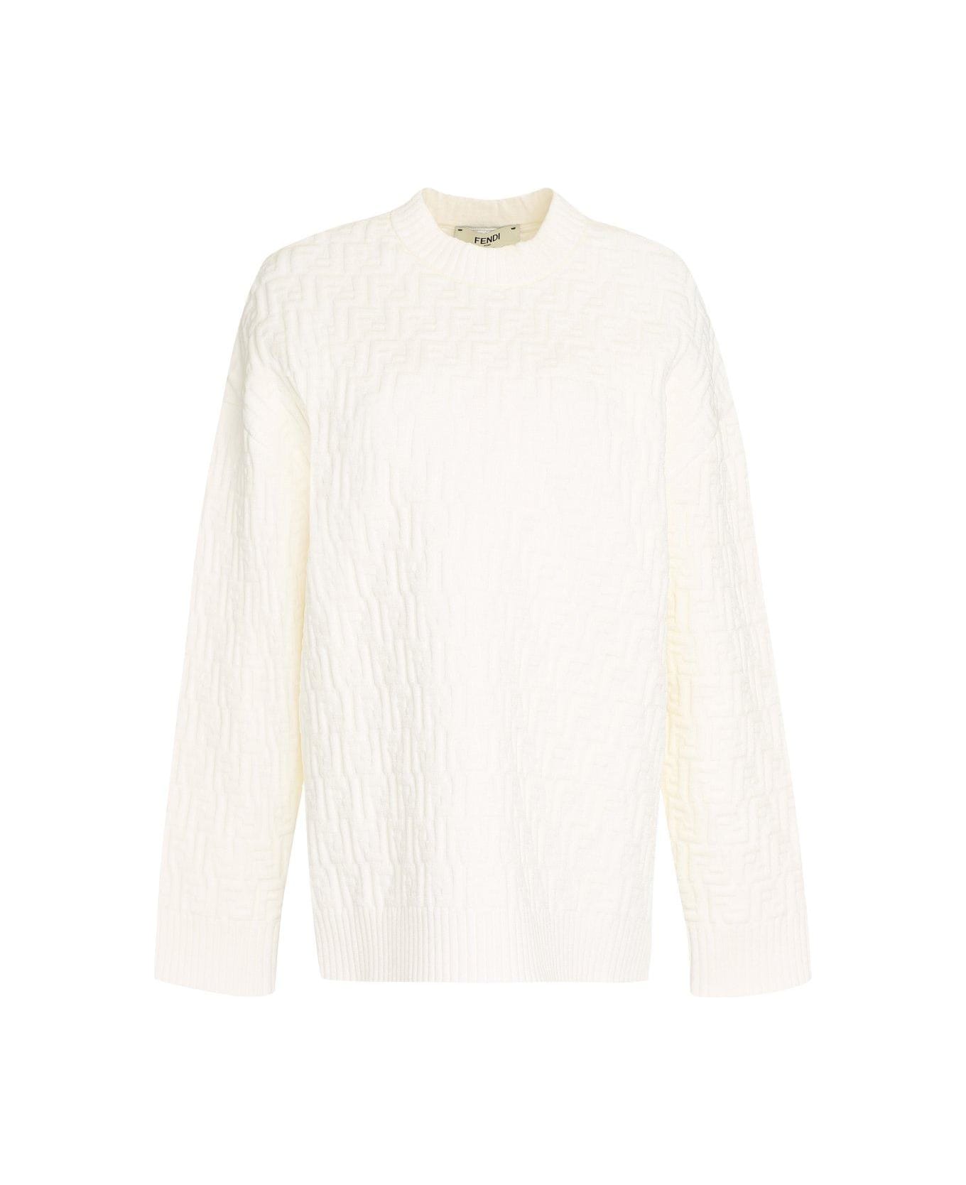 Fendi All-over Ff Motif Embossed Pullover - Bianco
