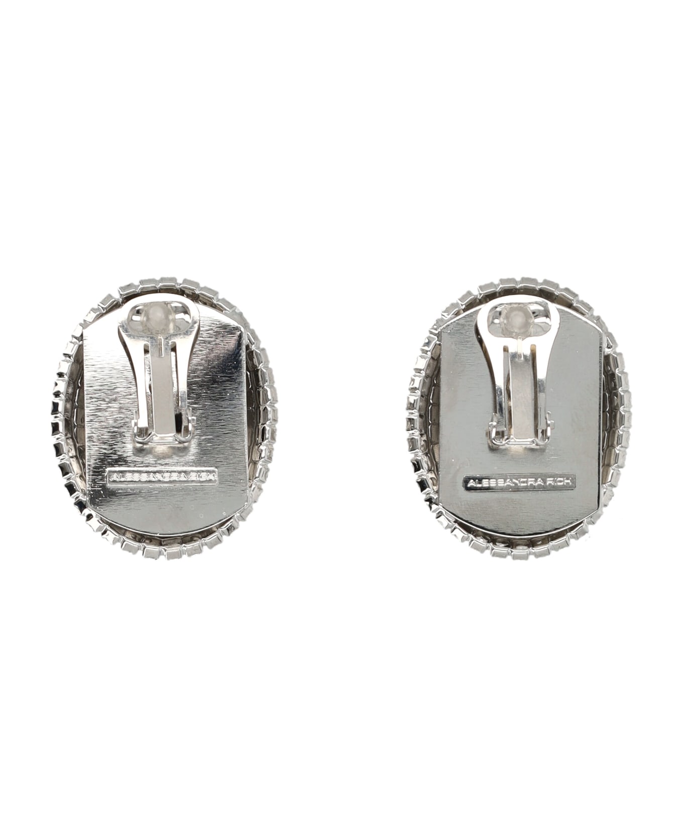 Alessandra Rich Oval With Pearl Earrings - SILVER CRYSTAL
