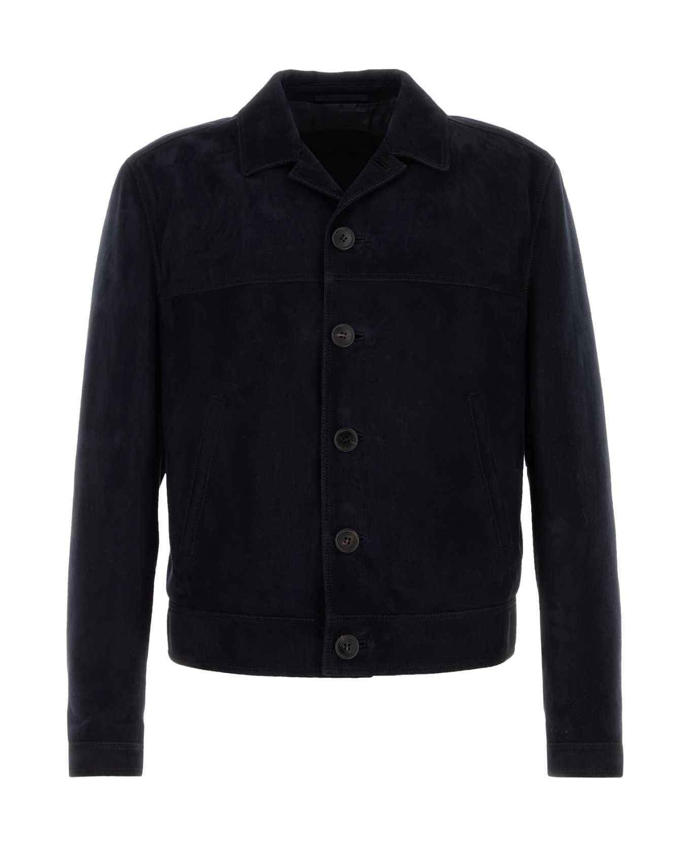 Prada Midnight Blue Suede Jacket - BLEU レザージャケット