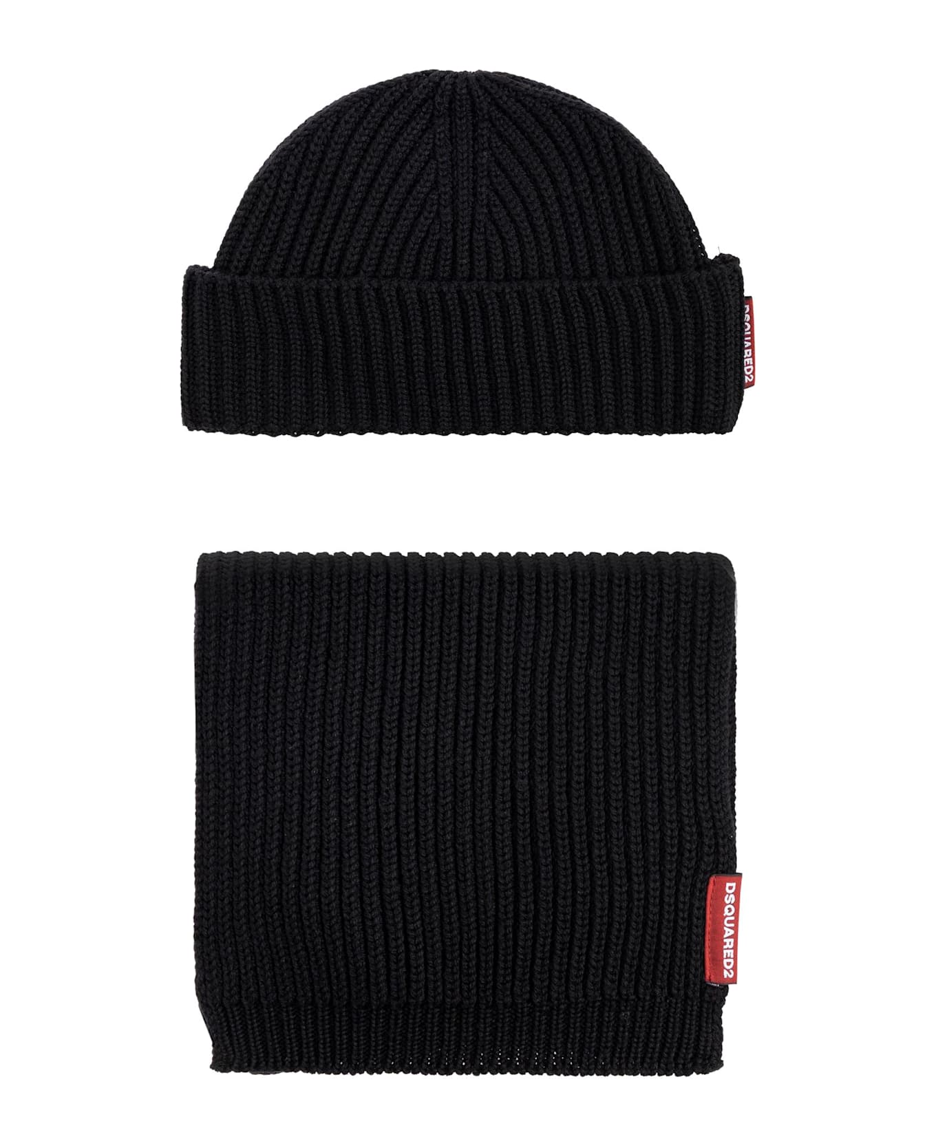 Dsquared2 Set: Hat And Scarf - Black