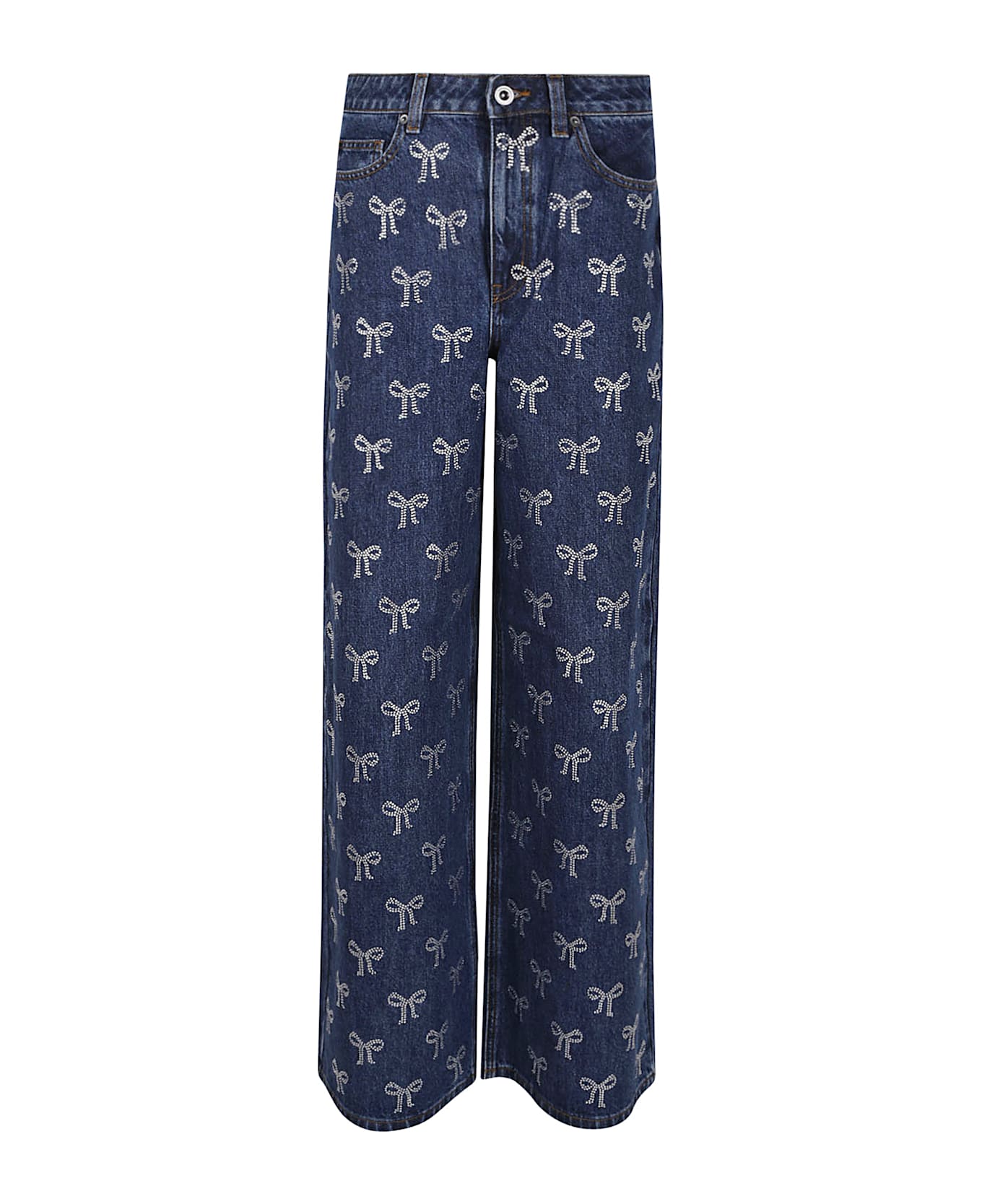 self-portrait Rhinestone Bow Denim Jeans - Blue