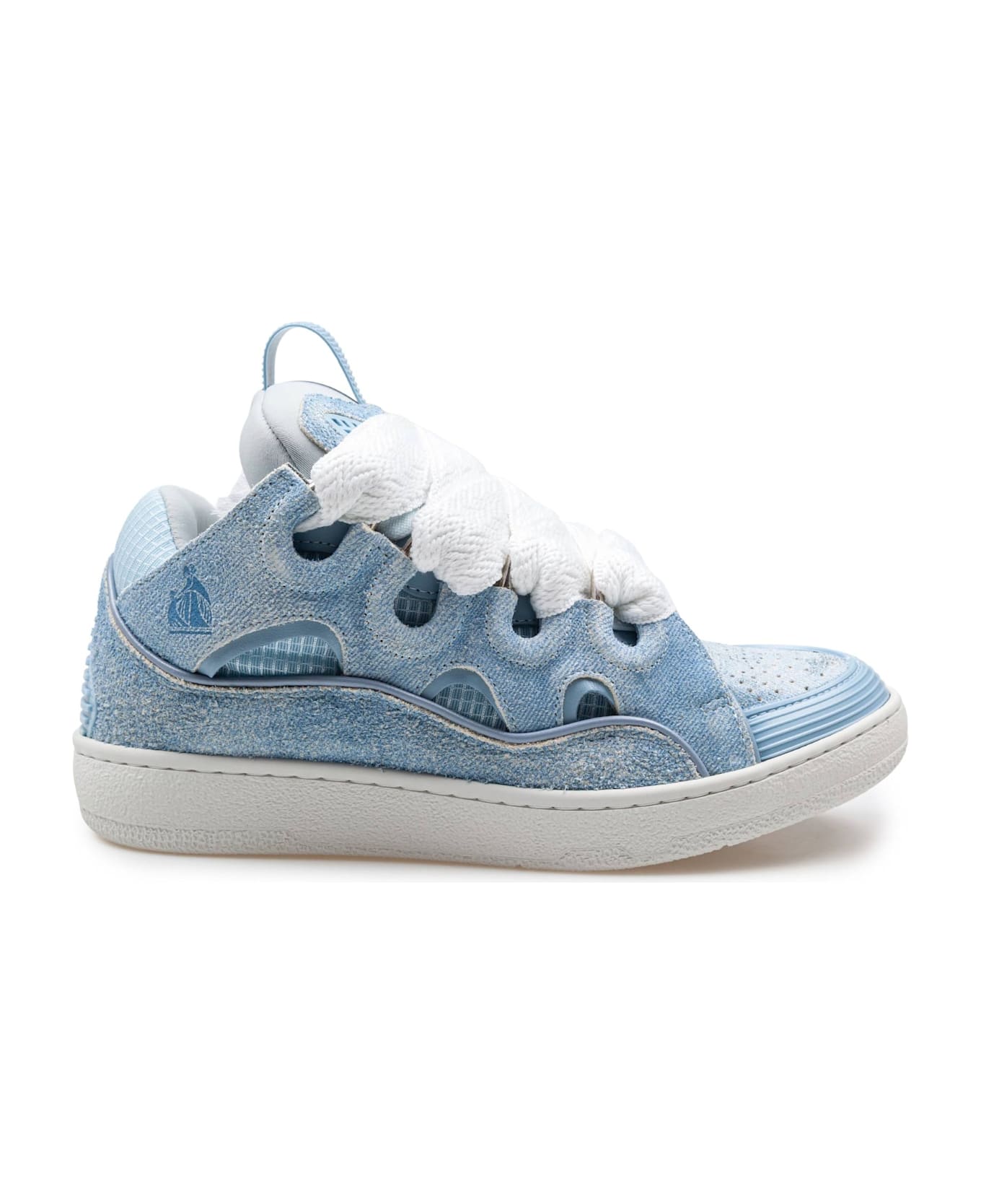 Lanvin Curb Sneakers In Leather And Mesh Color Denim Blue - Denim Blue