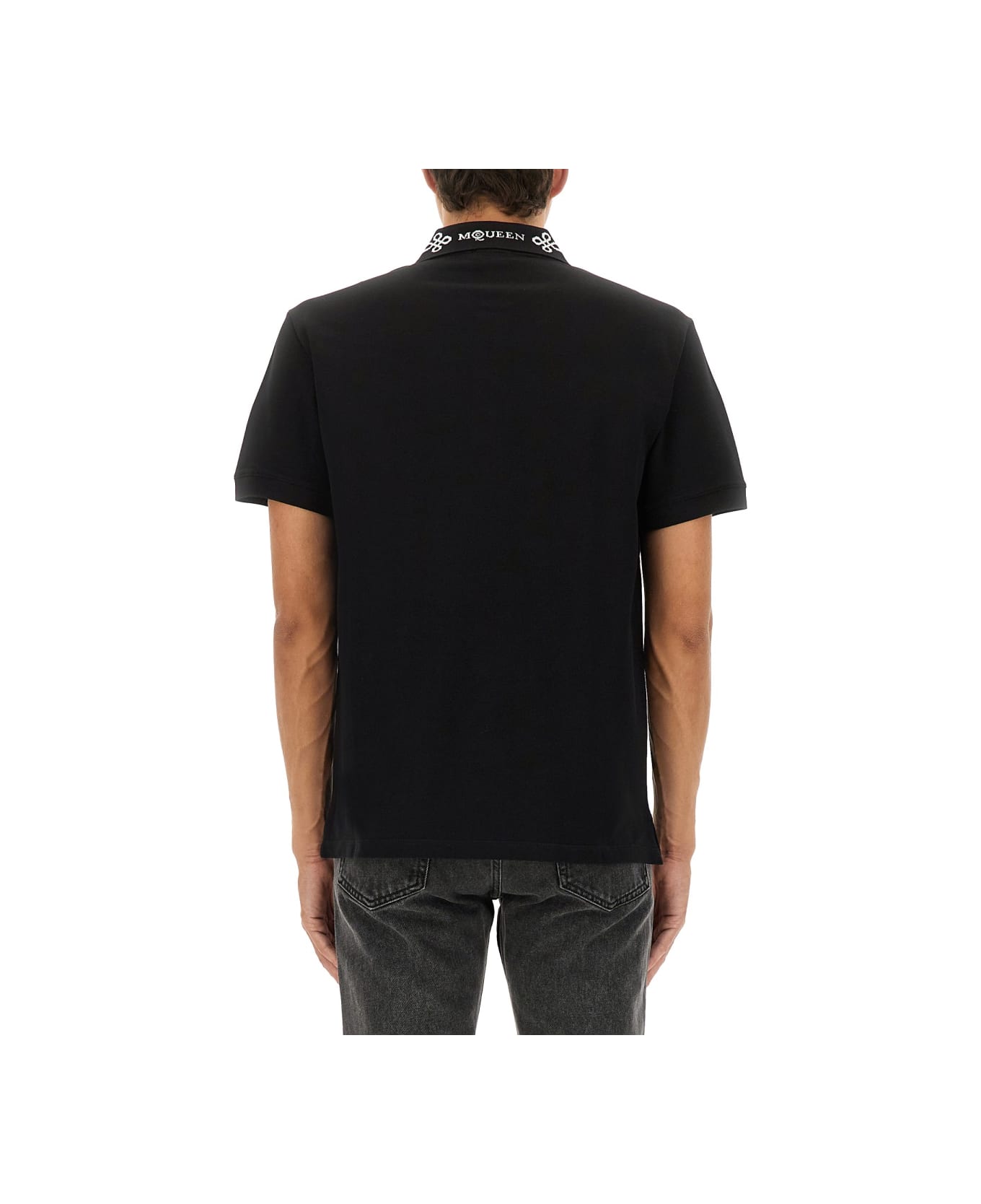 Alexander McQueen Polo Shirt With Logo On The Collar - BLACK