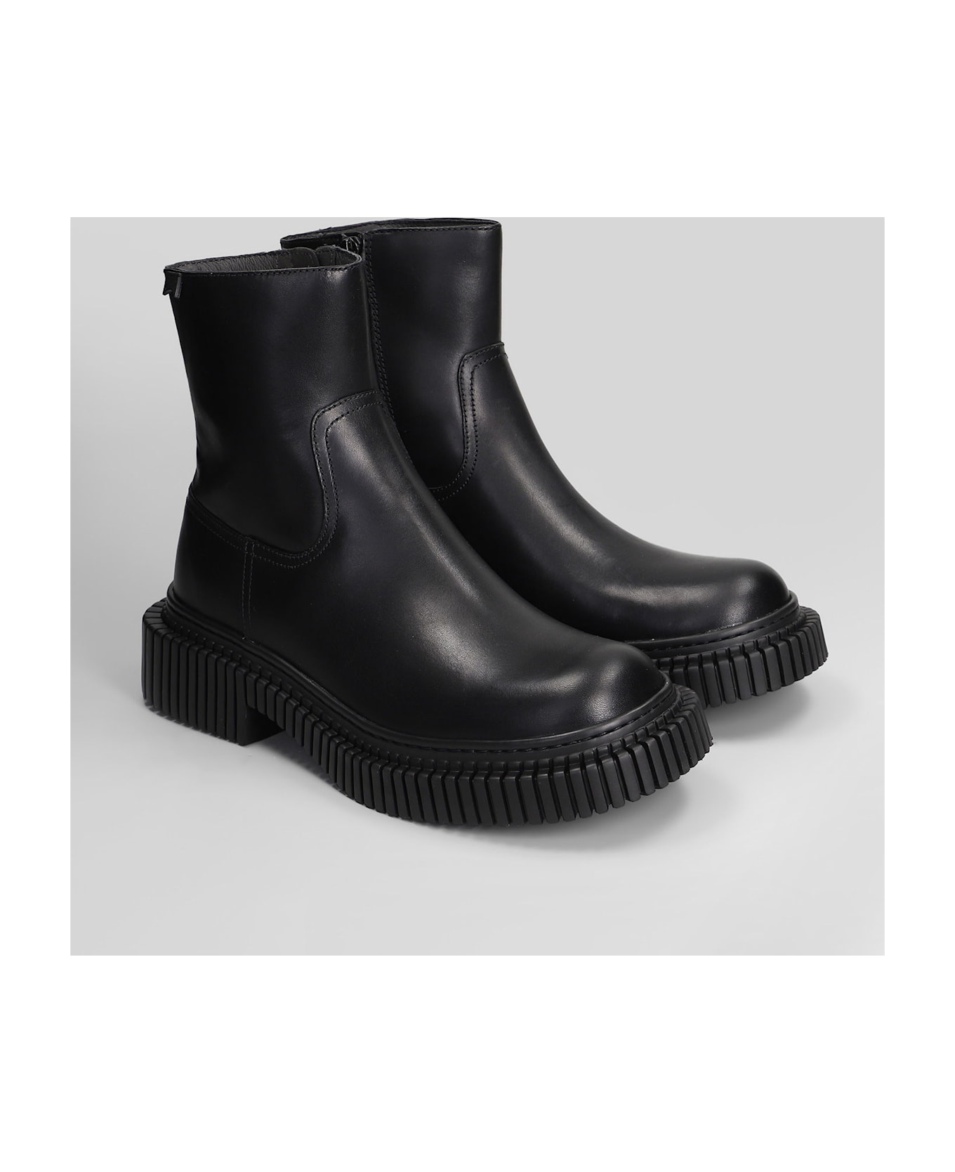 Camper Pix Berlin Ankle Boots In Black Leather - black