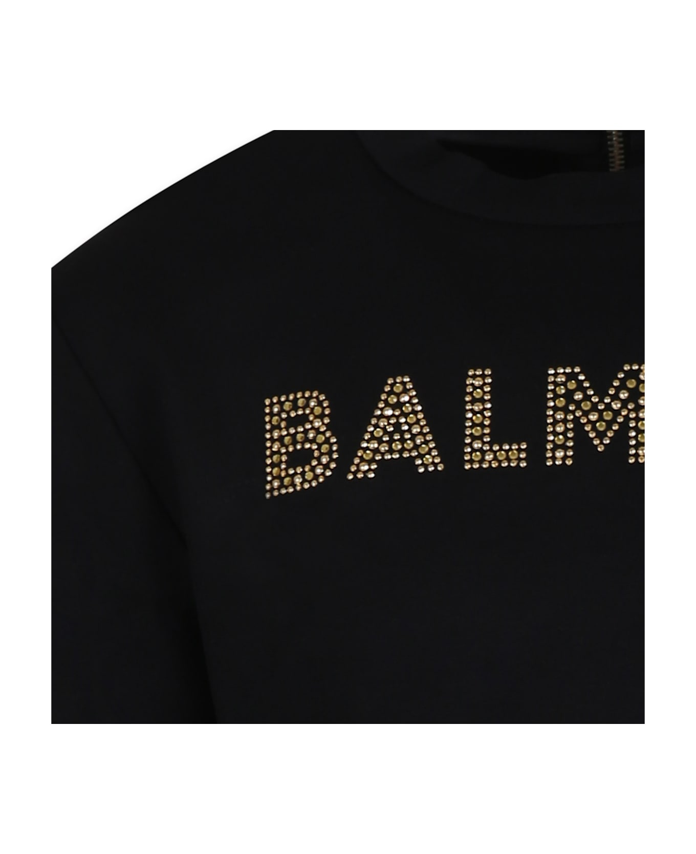 Balmain Black Crop Sweatshirt For Girl With Logo - Black