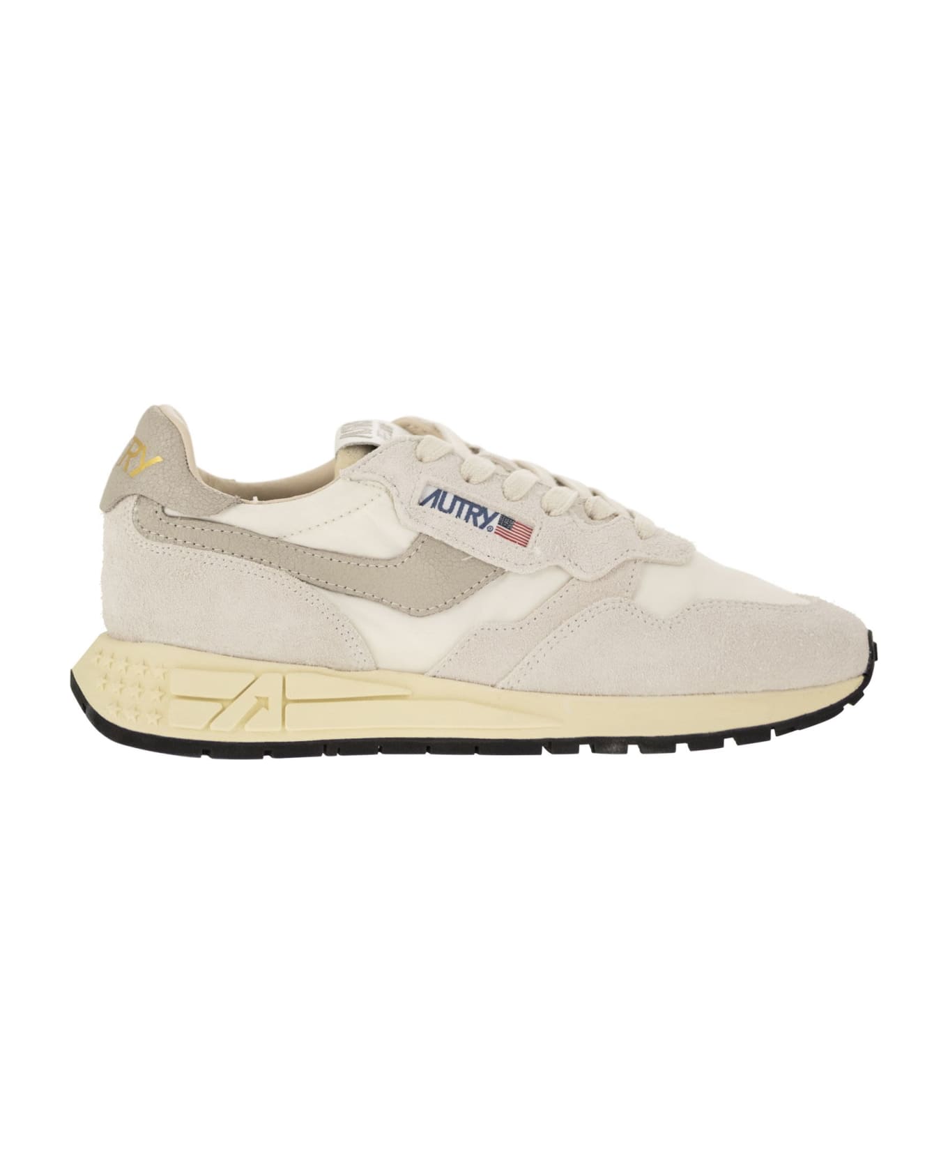 Autry Reelwind - Suede And Technical Textile Trainer - Wht/nat
