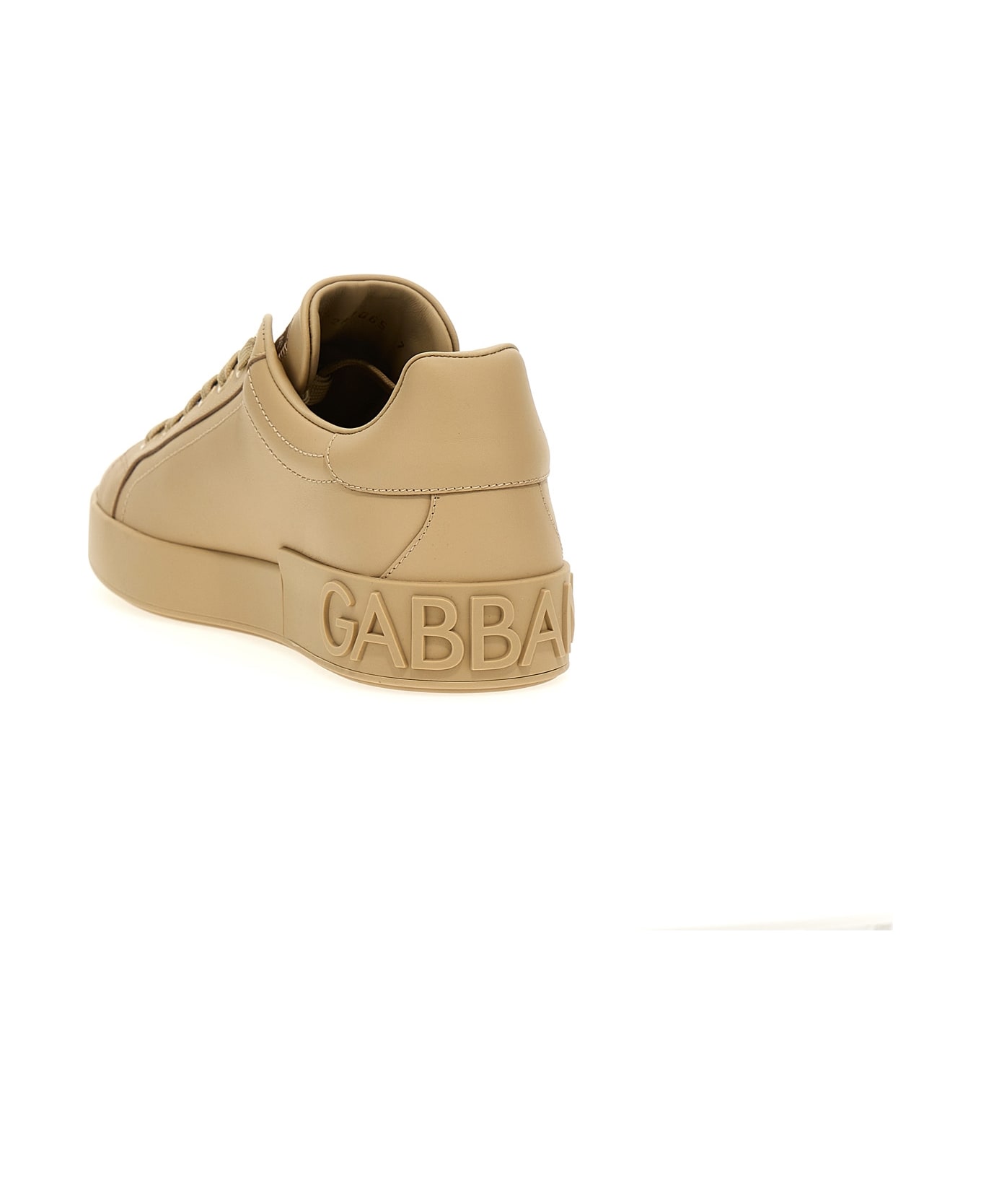 Dolce & Gabbana Portofino Leather Lace-up Sneakers - Beige