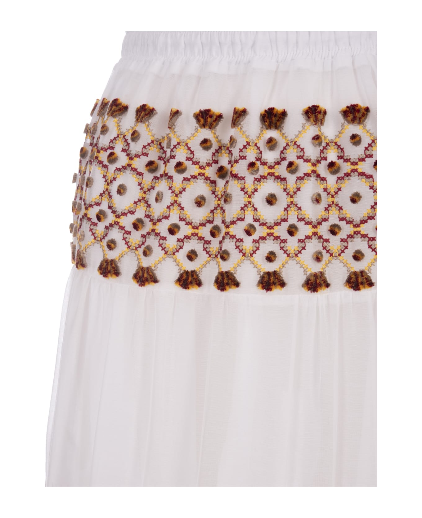 Ermanno Scervino White Muslin Long Skirt With Ethnic Embroidery - White