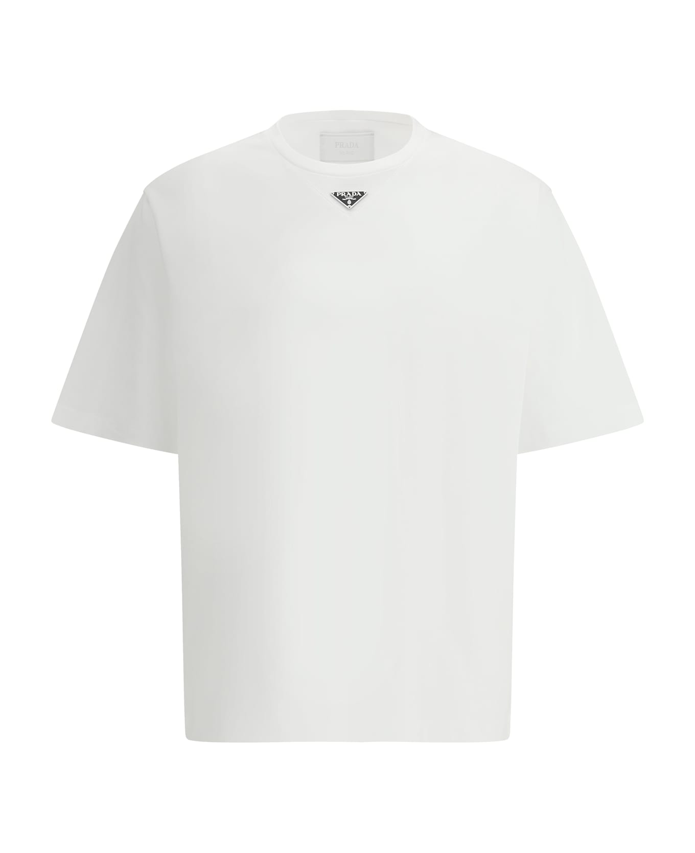 Prada T-shirt With Triangular Plaque - White