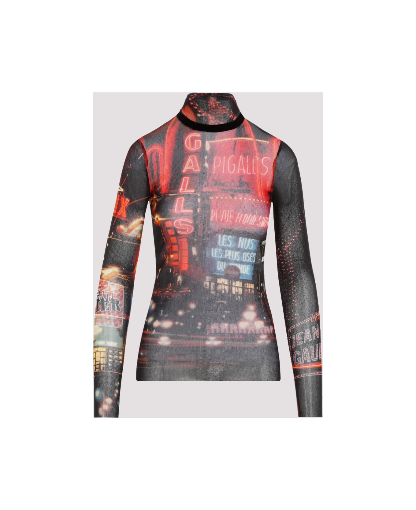 Jean Paul Gaultier Mesh Printed Pigalle Top - Black Red Orange