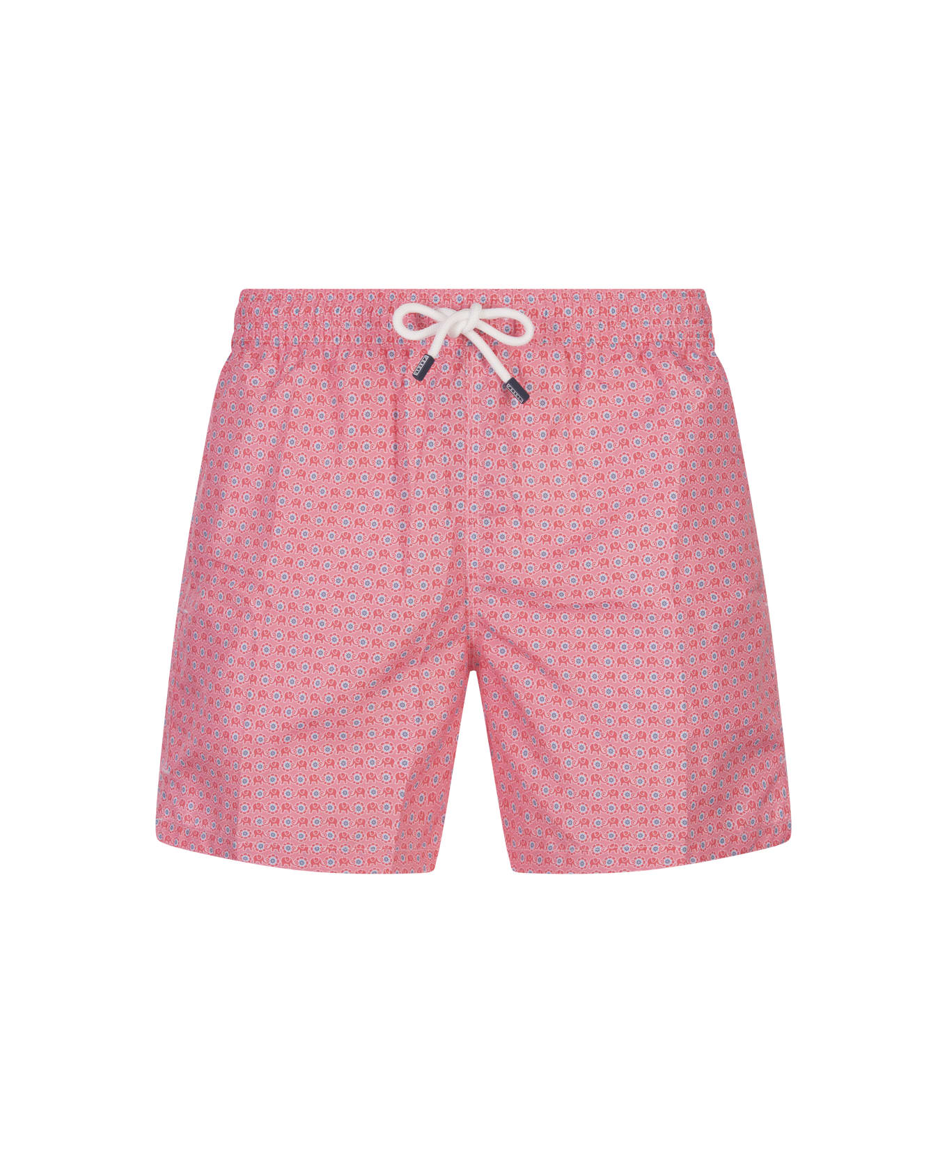 Fedeli Pink Swim Shorts With Elephants And Flowers Pattern - Pink