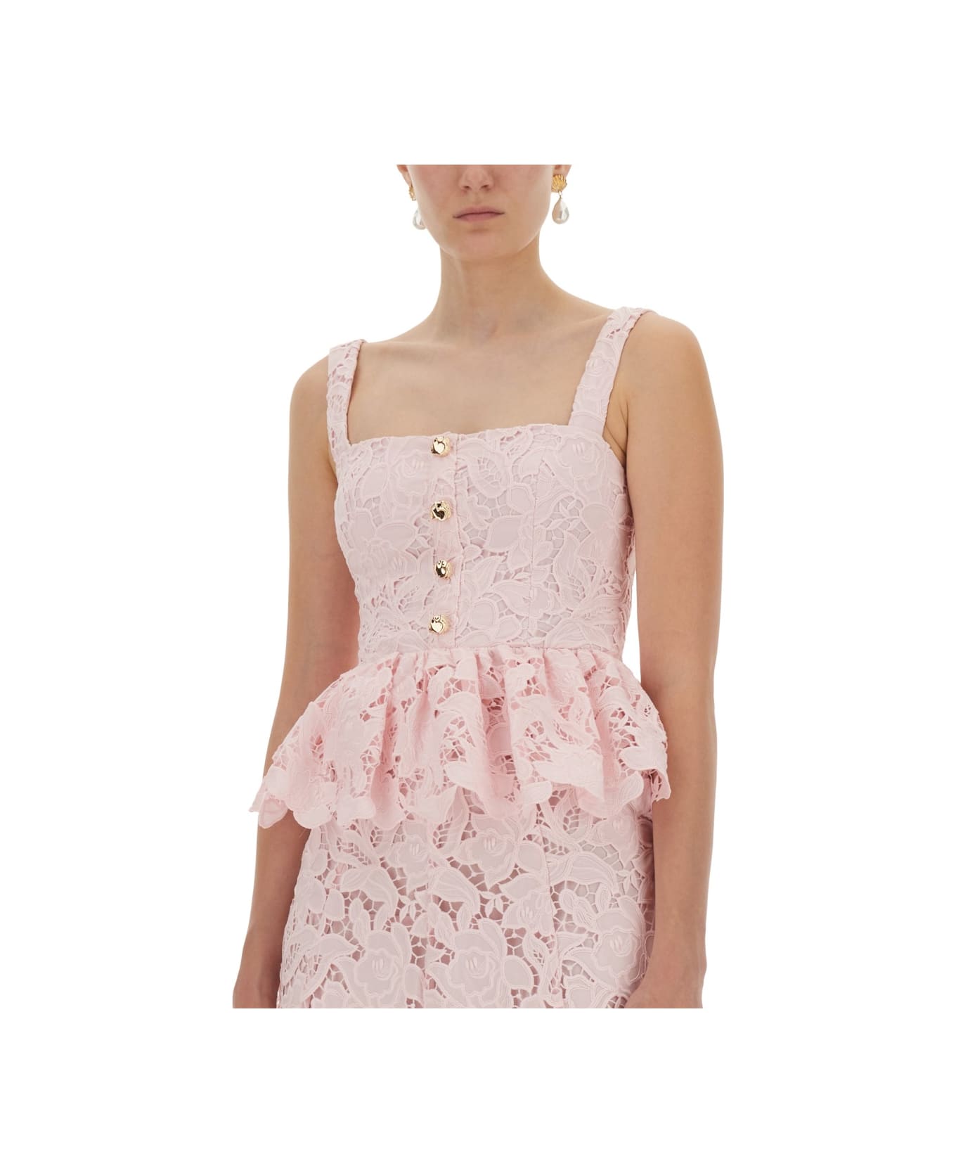 self-portrait Lace Midi Peplum Dress - PINK
