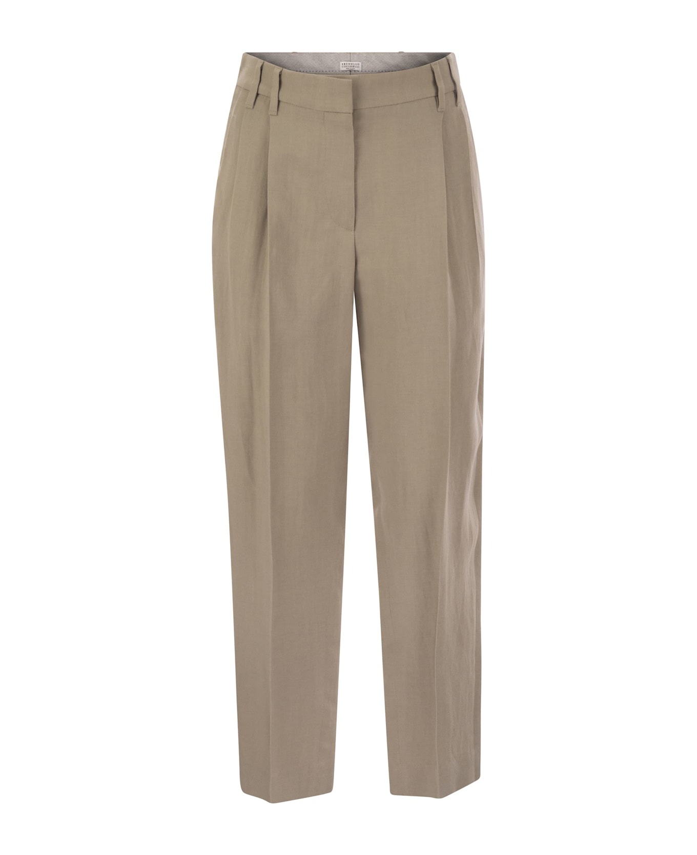 Brunello Cucinelli Slouchy Trousers In Viscose And Linen Fluid Twill With Moniline - Desert