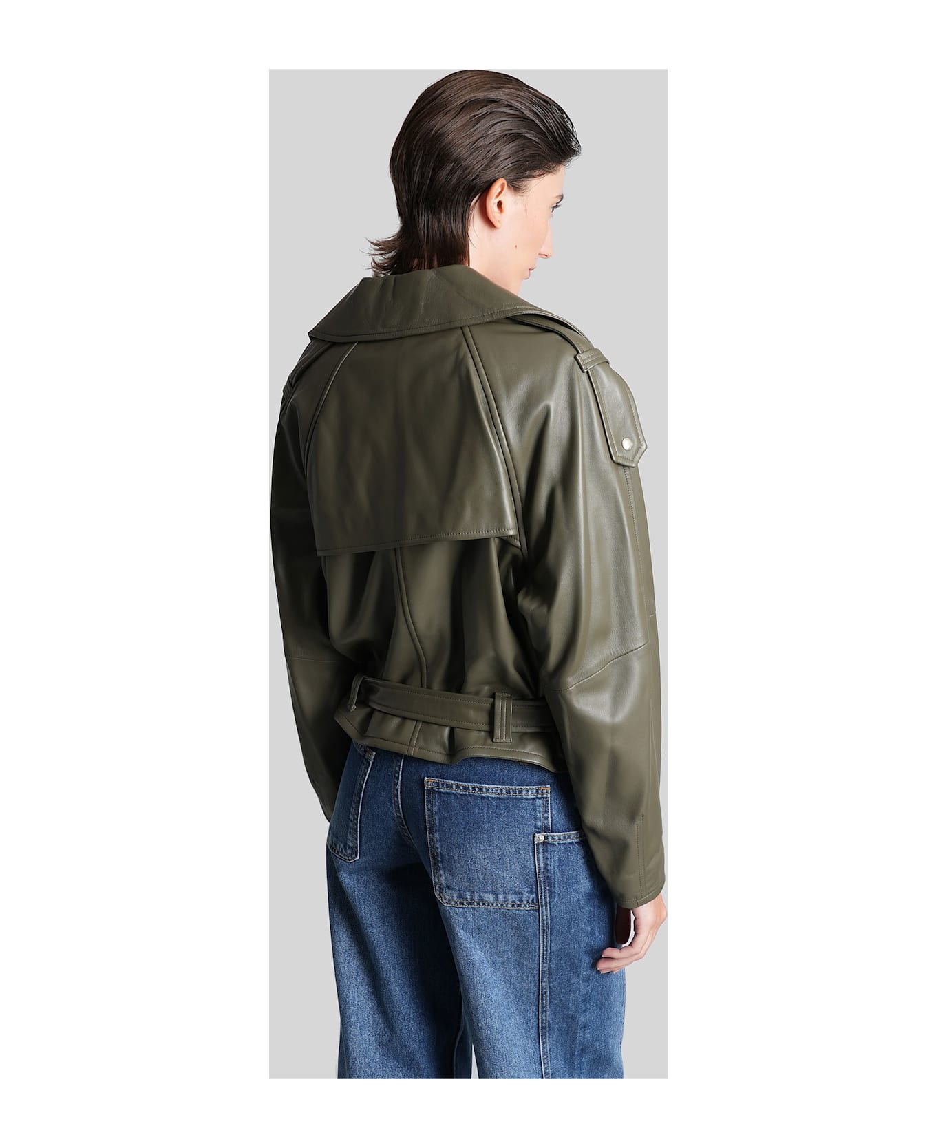 IRO Yuria Biker Jacket In Green Leather - green
