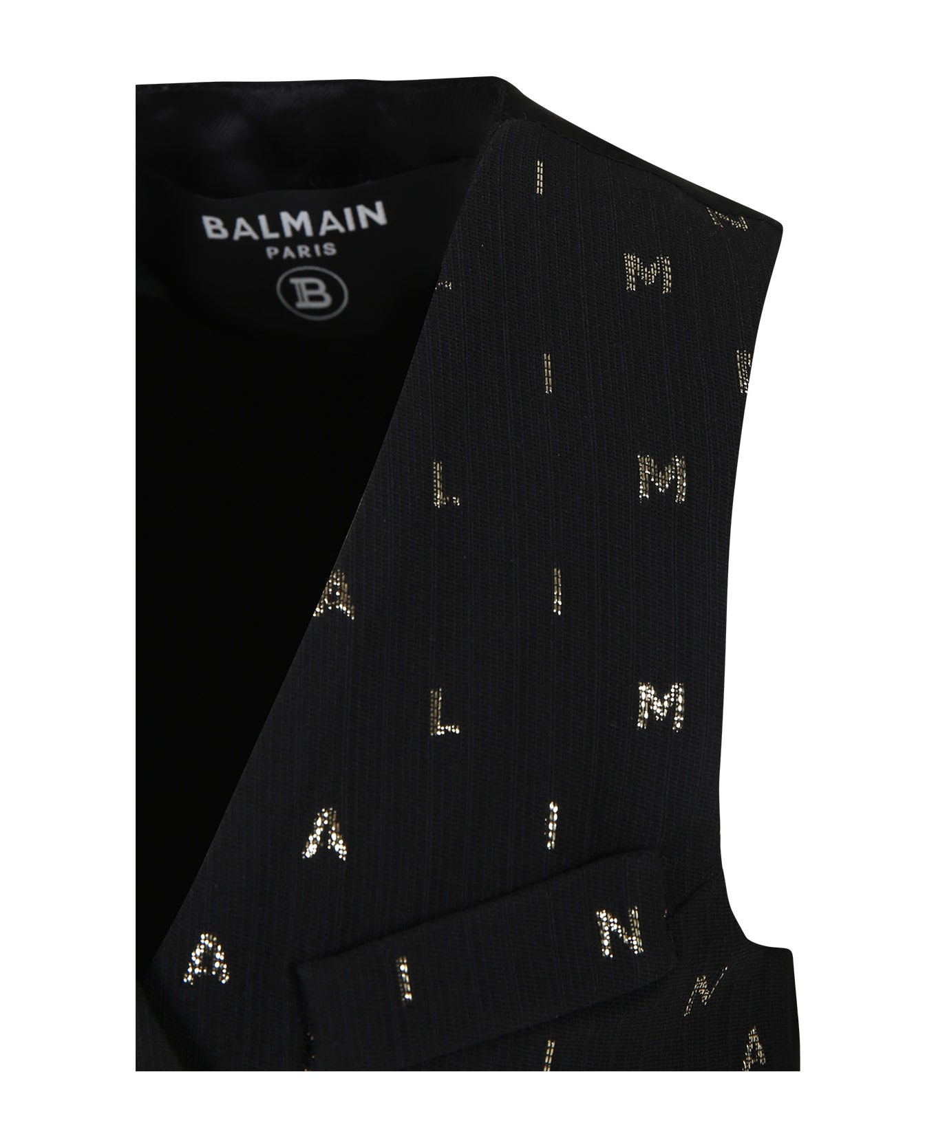 Balmain Black Waistcoat For Boy With All-over Logo - Black