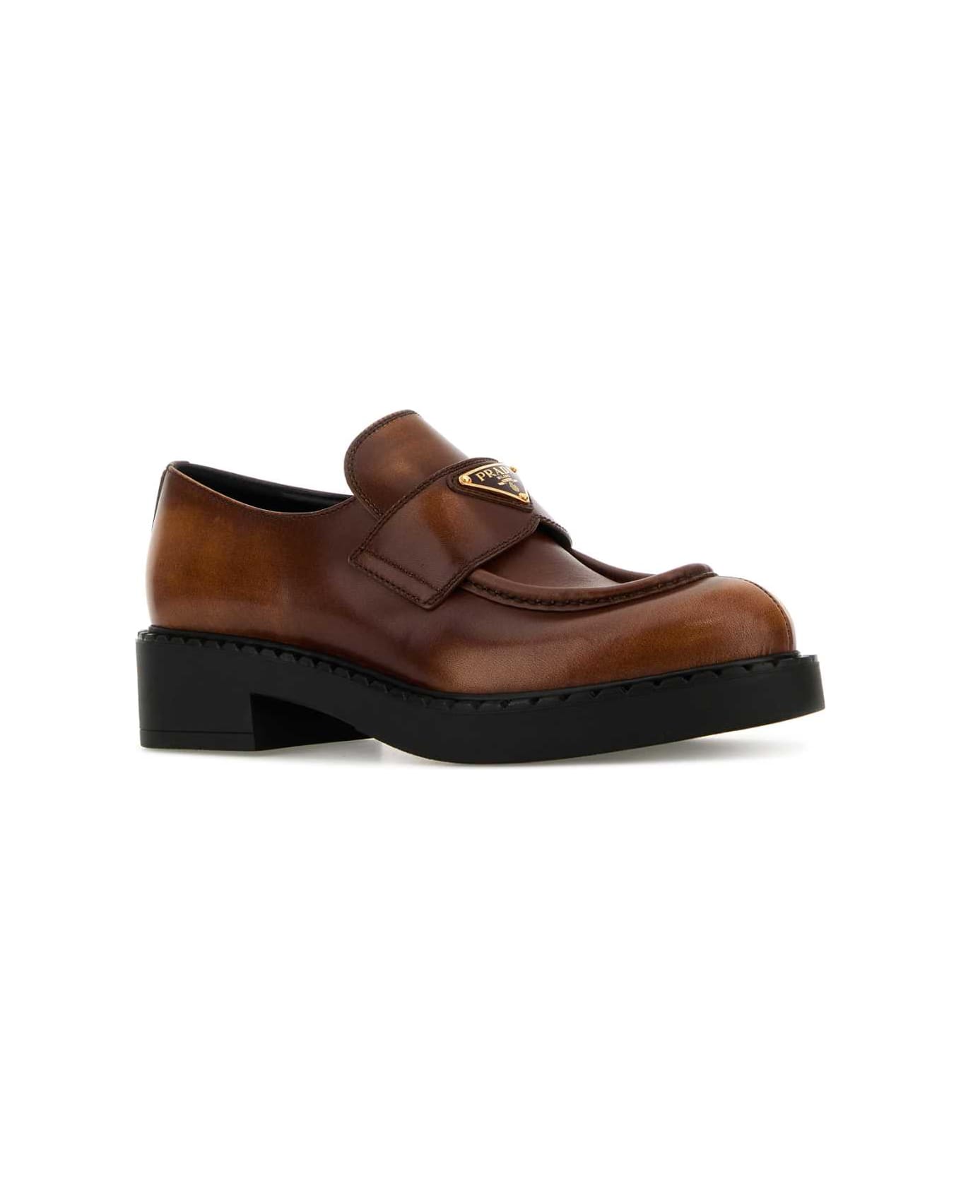 Prada Caramel Leather Loafers - COGNAC