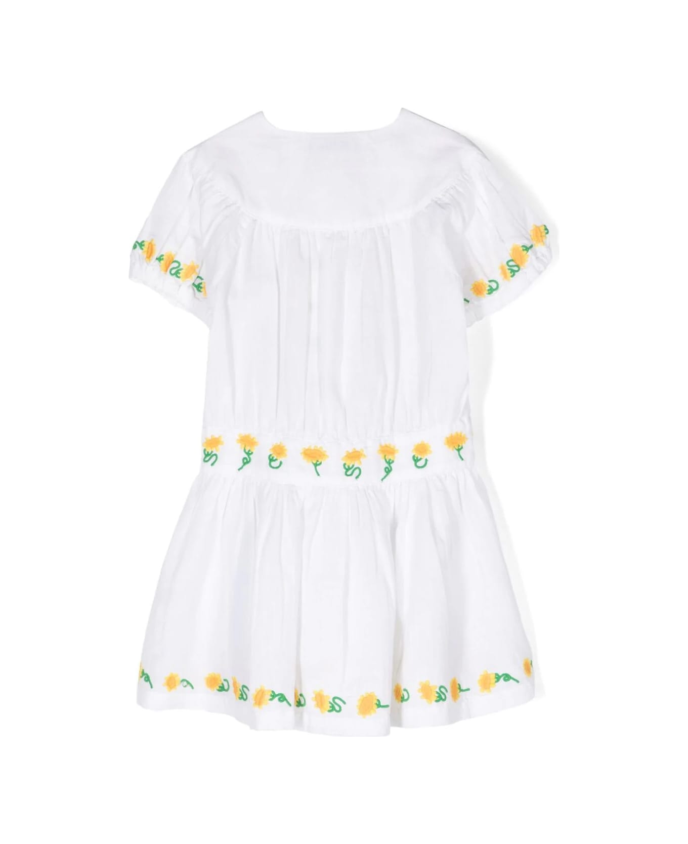 Stella McCartney Kids White Dress With Embroidered Sunflowers - White ワンピース＆ドレス