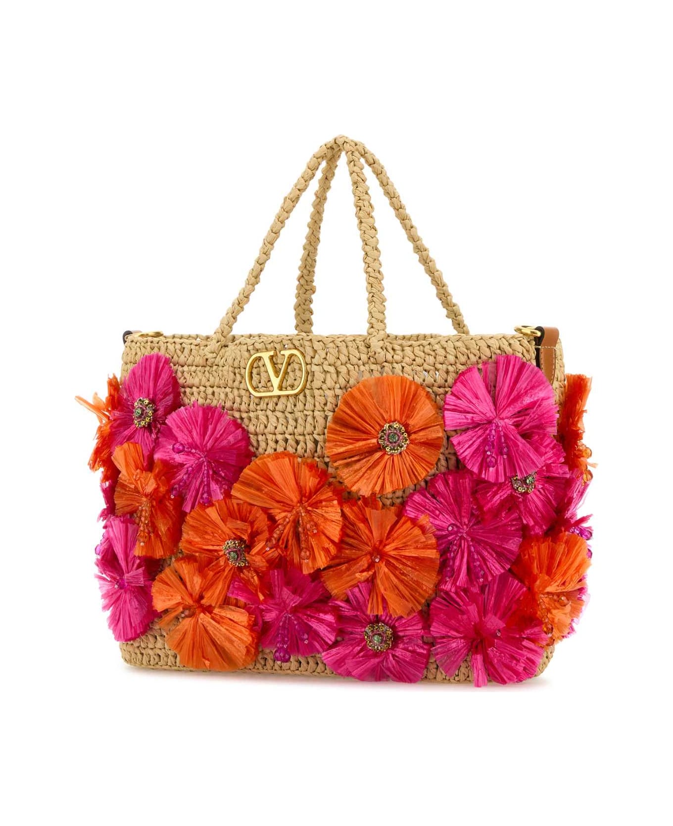 Embellished Raffia Vlogo Signature Shopping Bag