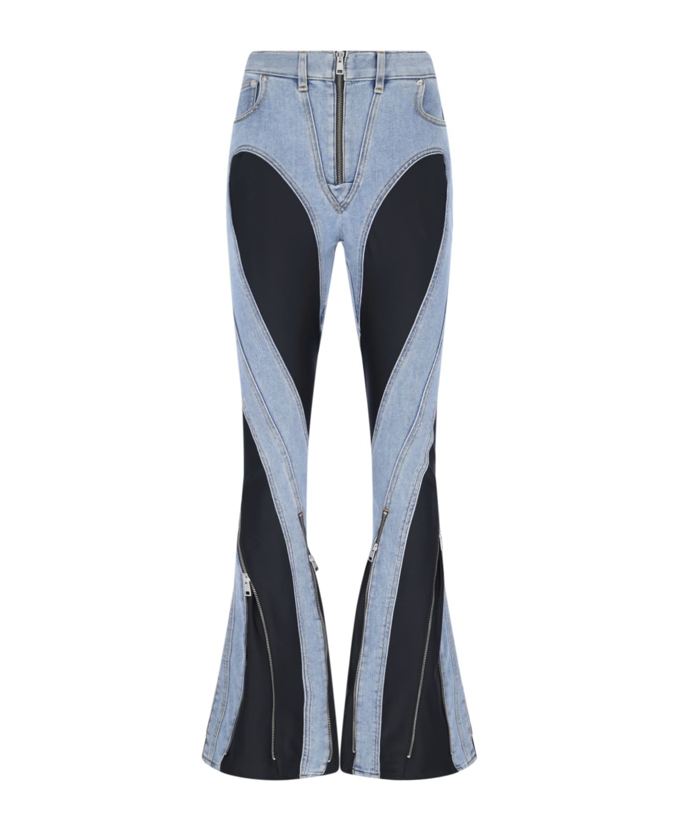 Mugler 'bi-material' Jeans - Light Blue